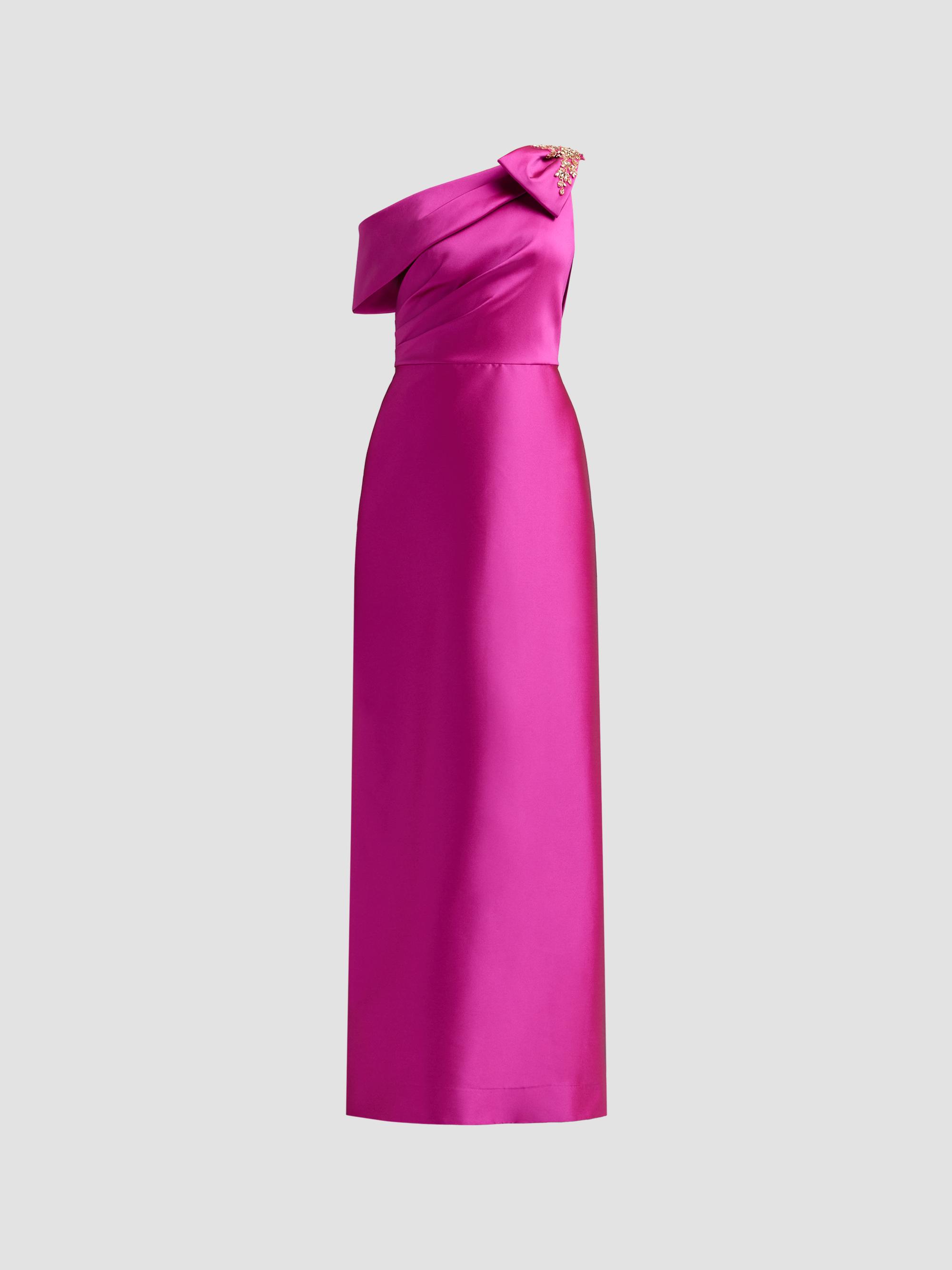 Teri Jon by Rickie Freeman Women's Embellished One-Shoulder Mikado Gown - Fuchsia