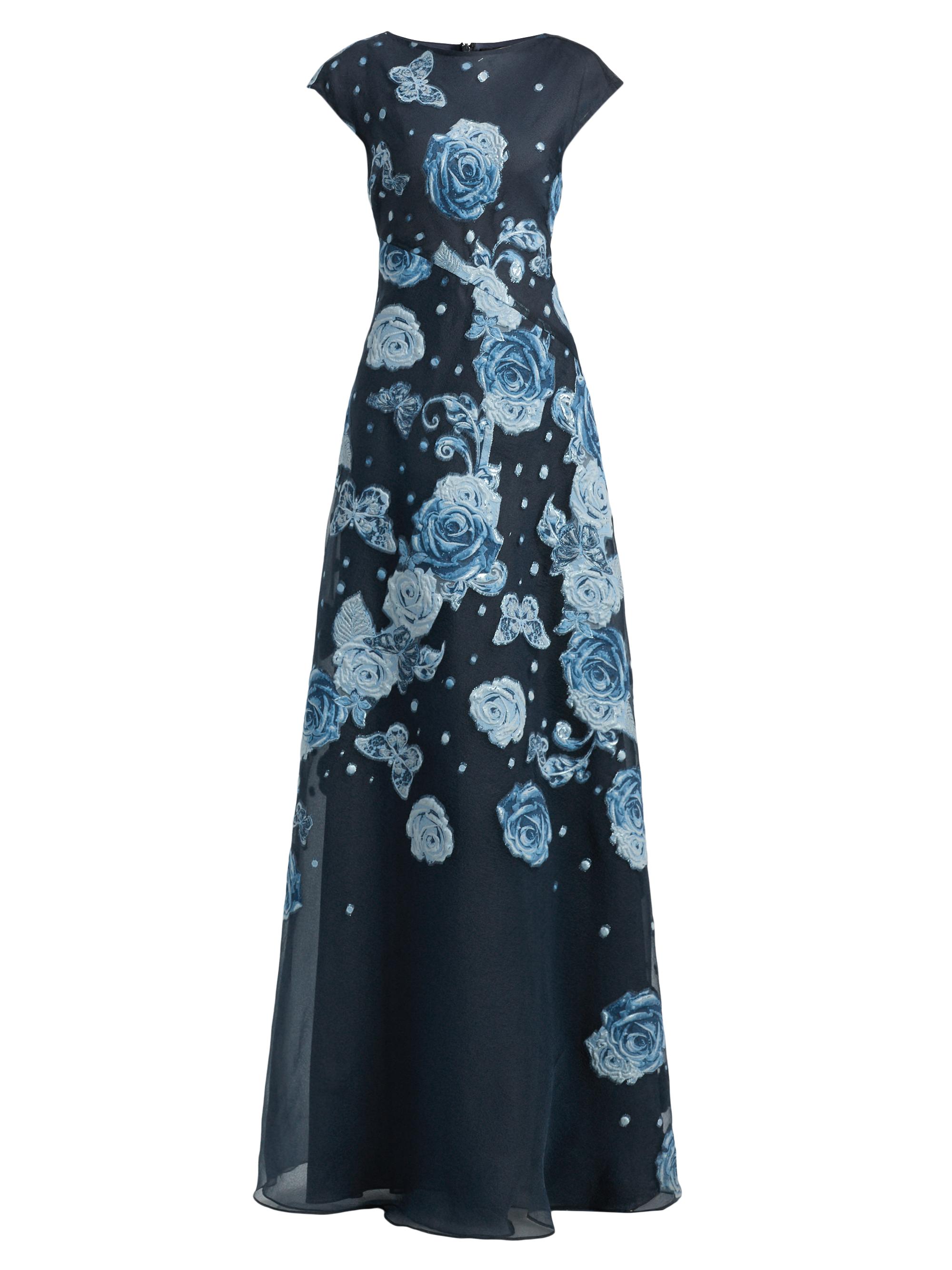Teri Jon by Rickie Freeman Women's Organza Jacquard Gown - Navy Multi