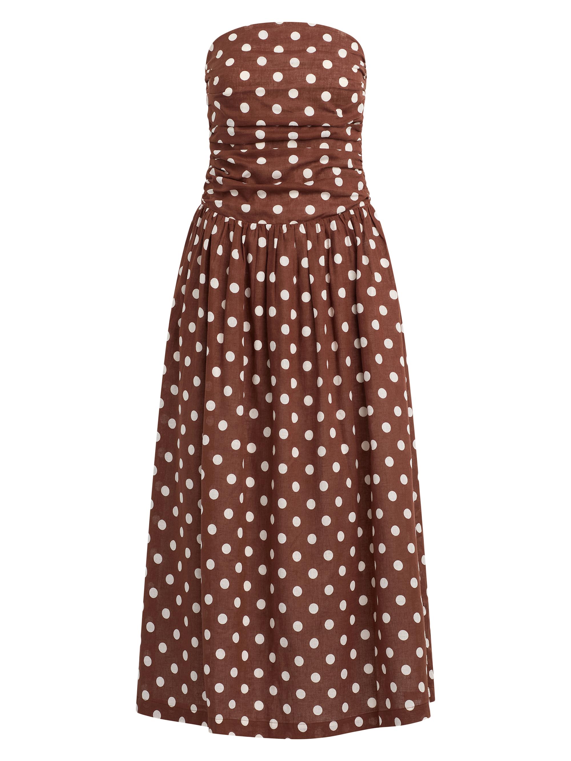 Joe's Jeans Women's The Reina Polka Dot Strapless Midi-Dress - Chocolate Ecru Dot