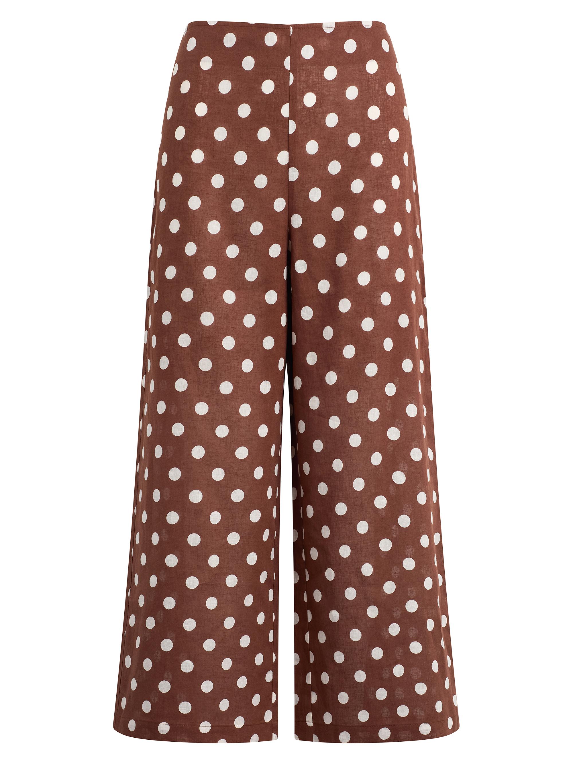 Joe's Jeans Women's The Mariel Polka Dot Linen-Cotton Pants - Chocolate Ecru Dot