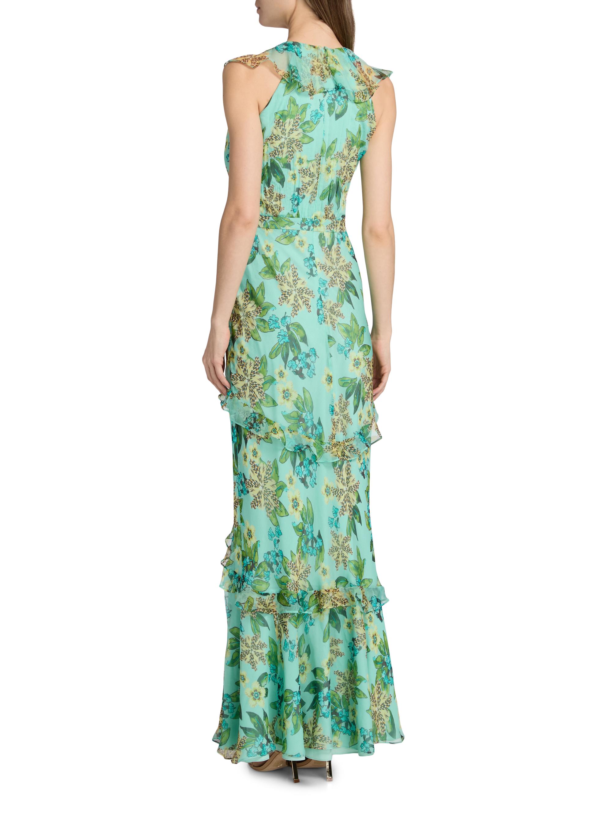 saloni maxi dress Lina cutout lace-trimmed silk-crepe maxi dress - turquoise