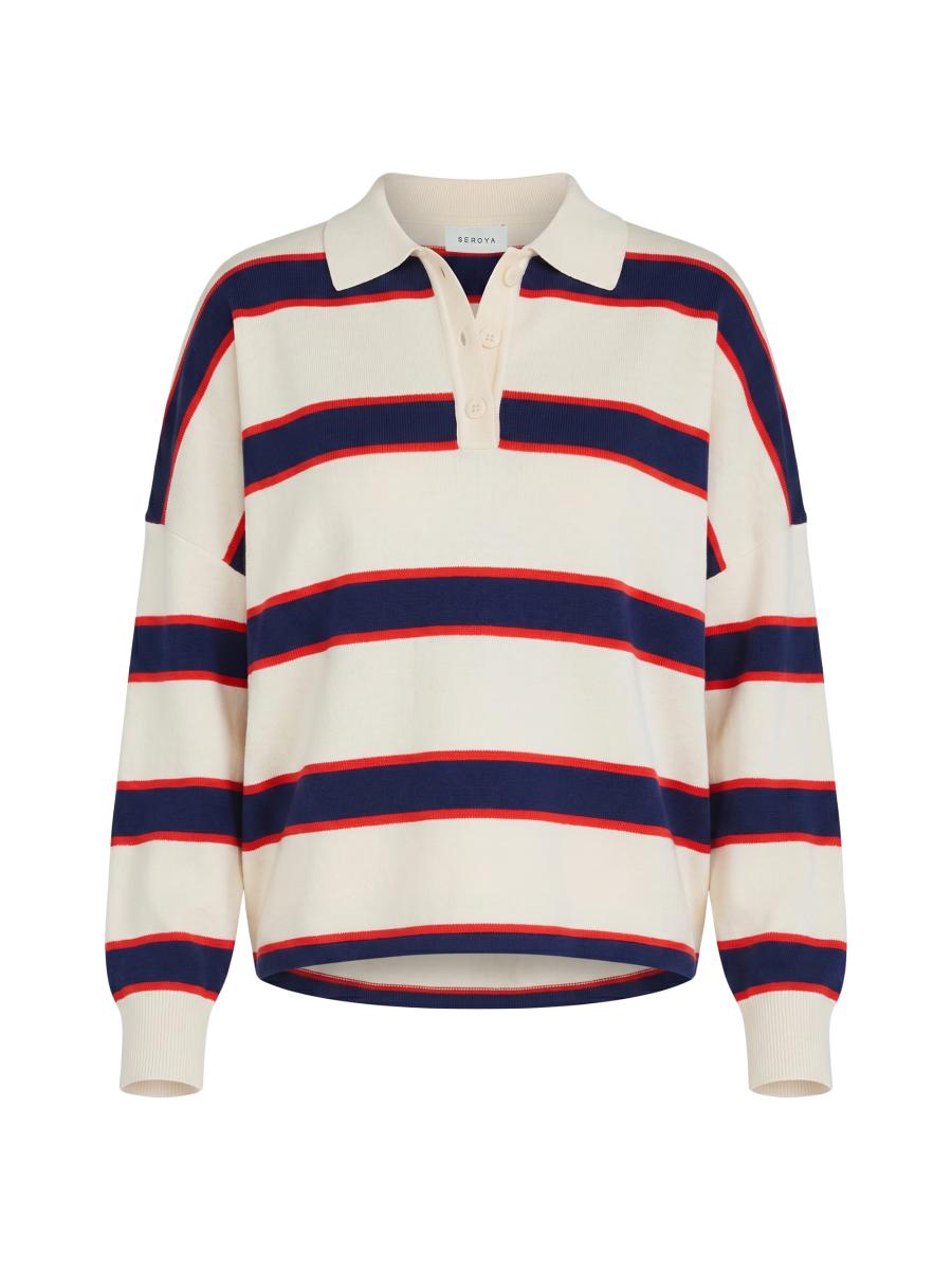 Ser.o.ya Women's Taby Striped Ribbed Polo Sweater In White