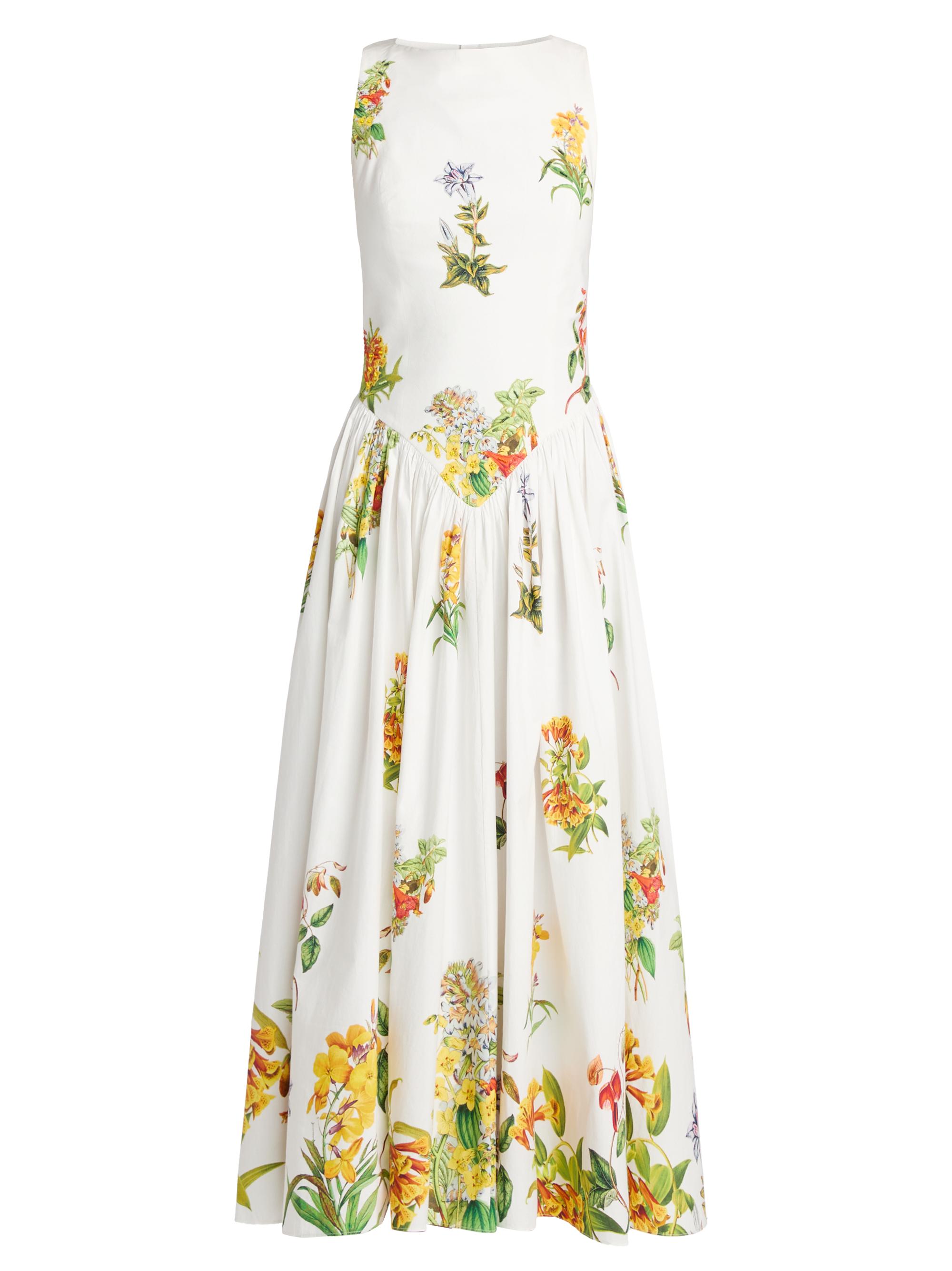 Hemant & Nandita Women's Botanical Print Stretch-Cotton Midi-Dress - White