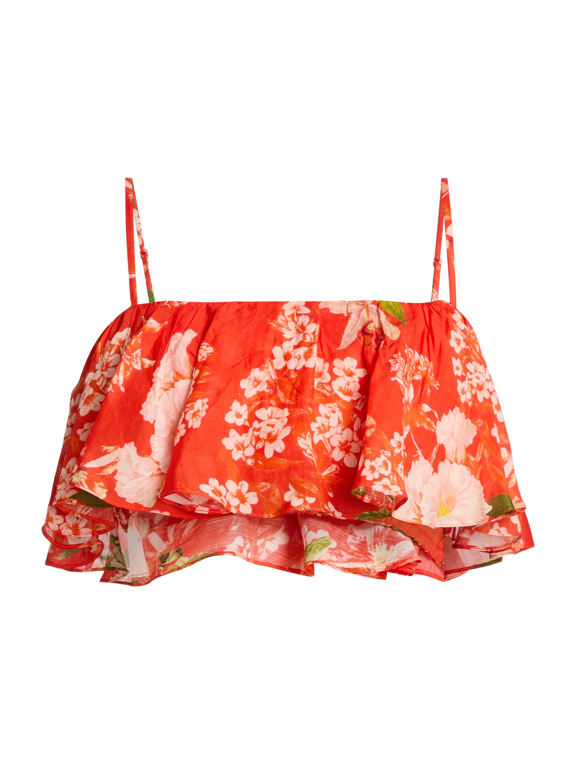 Hemant & Nandita Women's Floral Ruffle Bustier Top - Orange