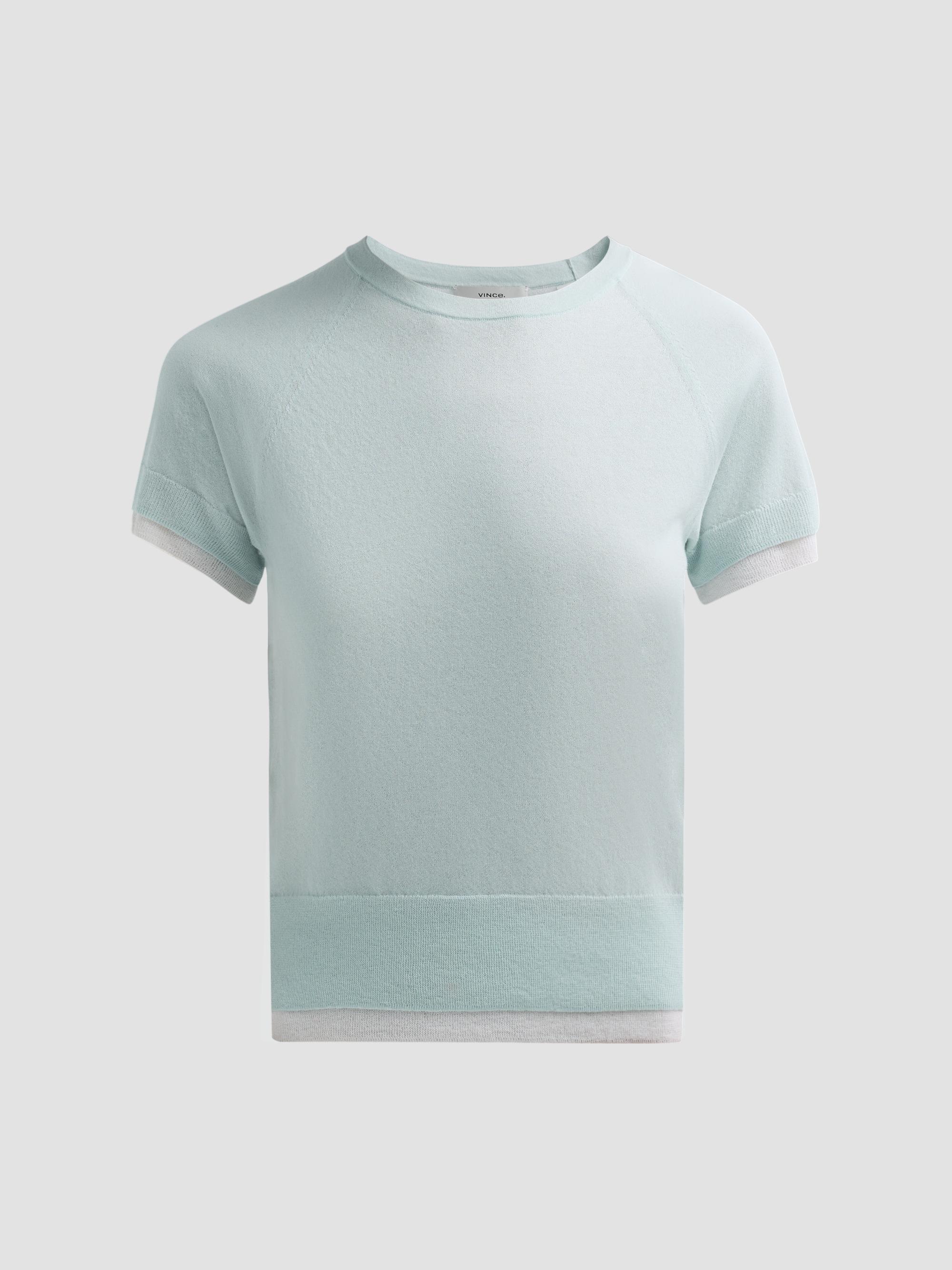 Vince Women's  Rib-Knit Cotton-Blend Top - Aqua Stone Optic White
