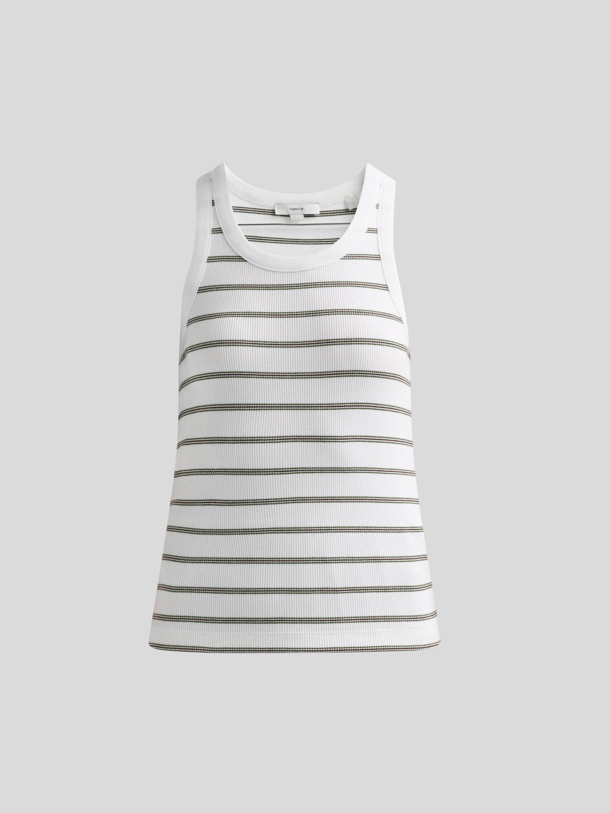 Vince Women's  Striped Cotton-Blend Tank - Herb Combo