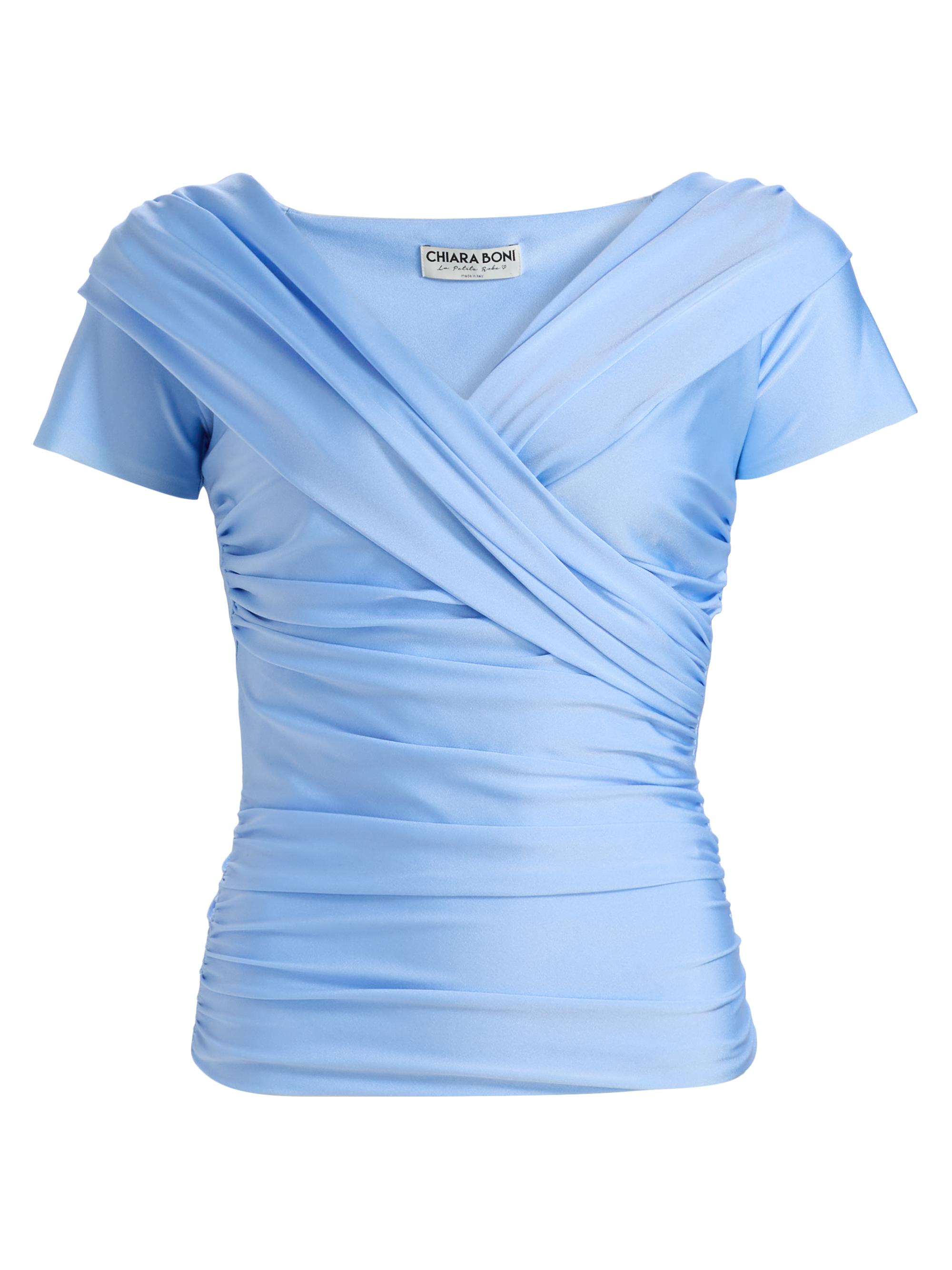 Chiara Boni La Petite Robe Women's Manju Draped Short-Sleeve Top - Blue Aura