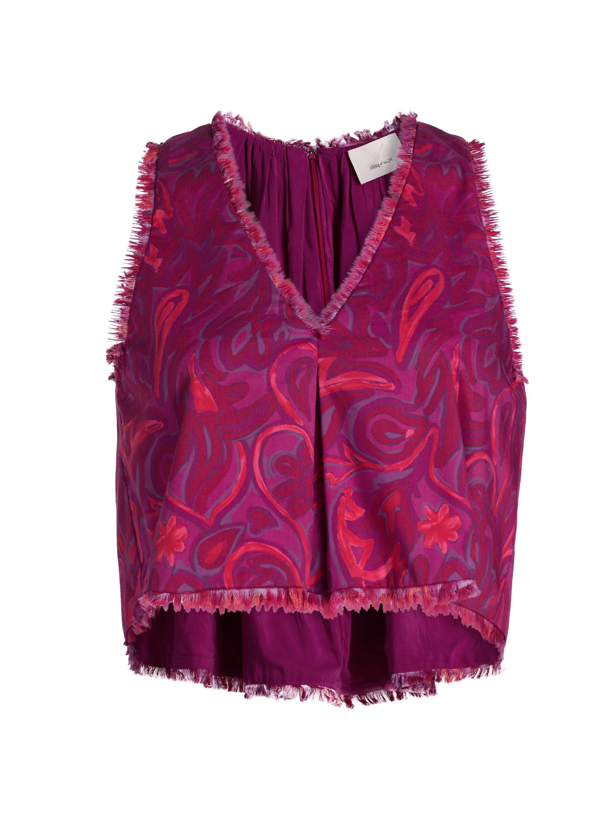Cinq à Sept Women's Ibbie Paisley Bloom Raw-Edge Top - Purple Garnet Multi