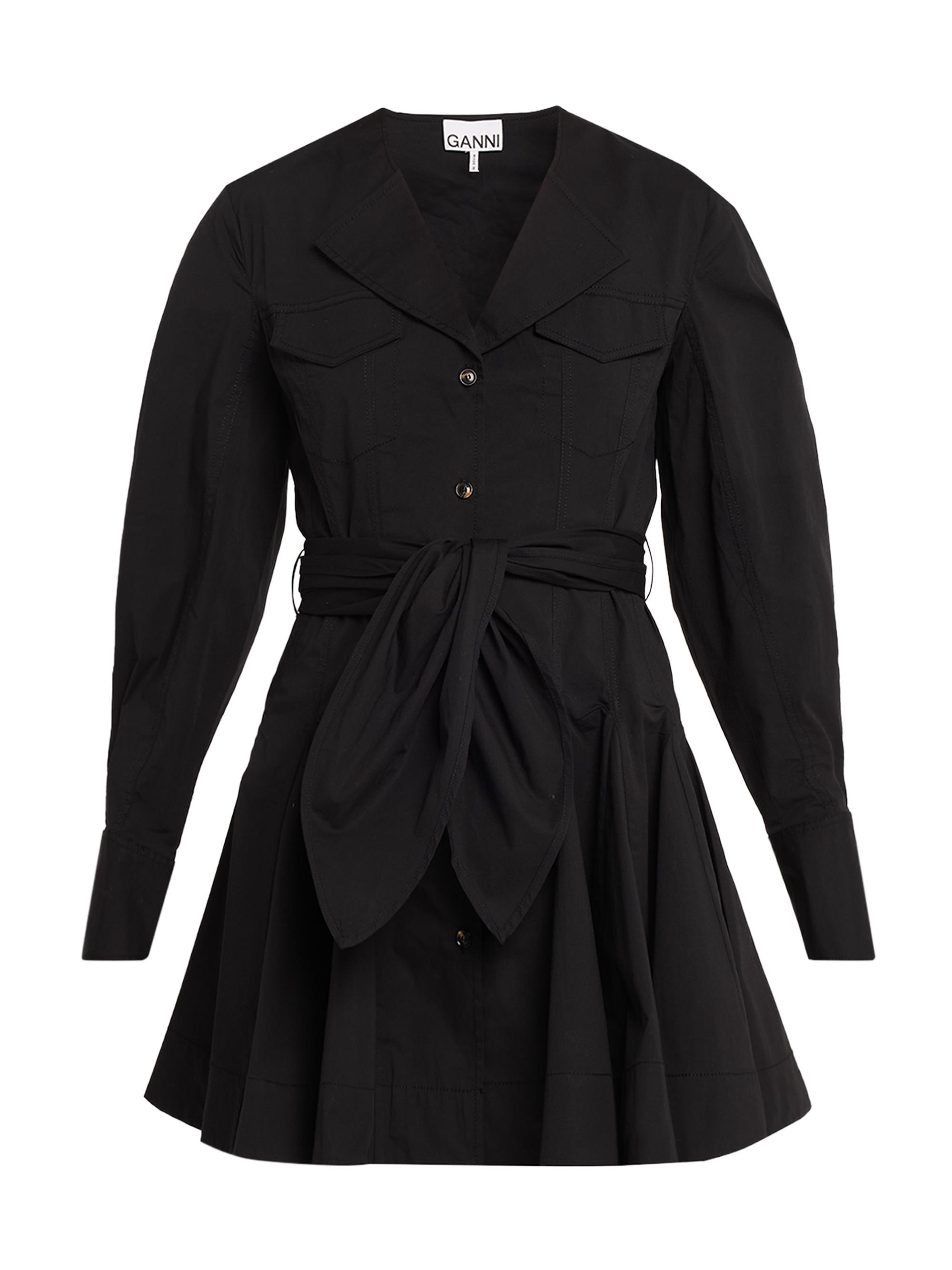 Ganni Women's Seamed Stretch-Cotton Mini-Shirtdress - Black