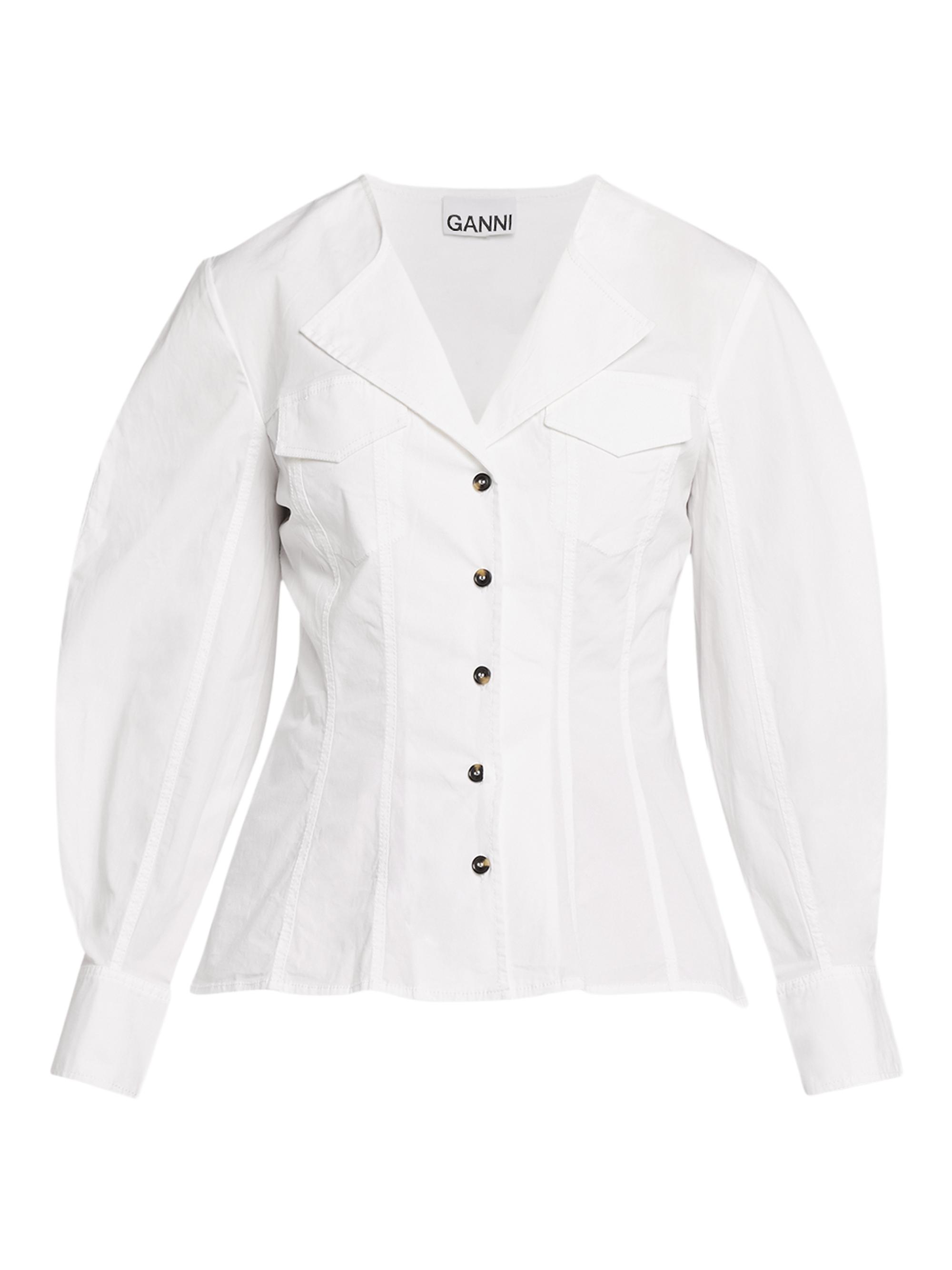 Ganni Women's Seamed Stretch-Cotton Shirt - Bright White
