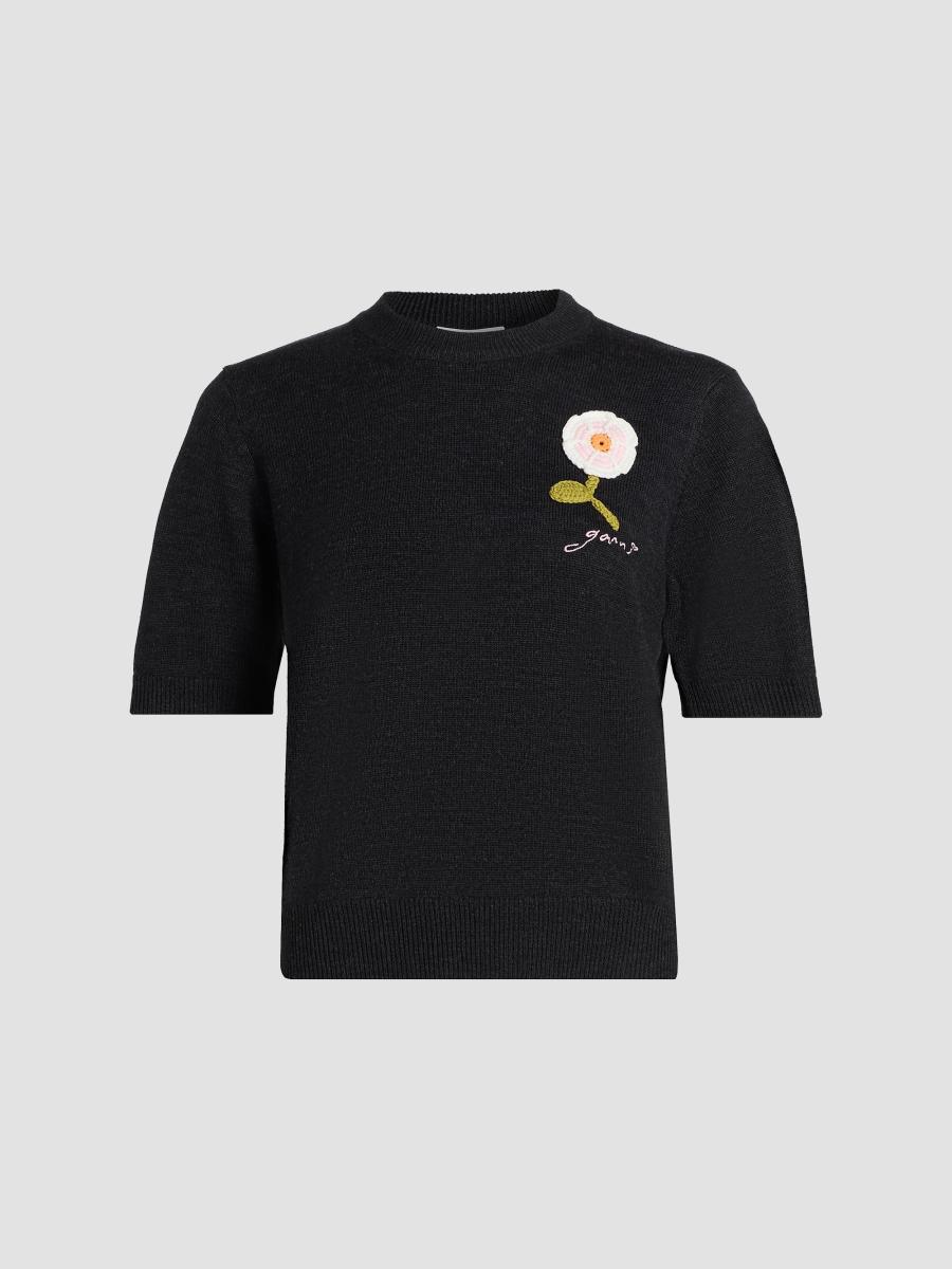 Ganni Floral Crochet Wool-Cotton T-Shirt | Saks Fifth Avenue