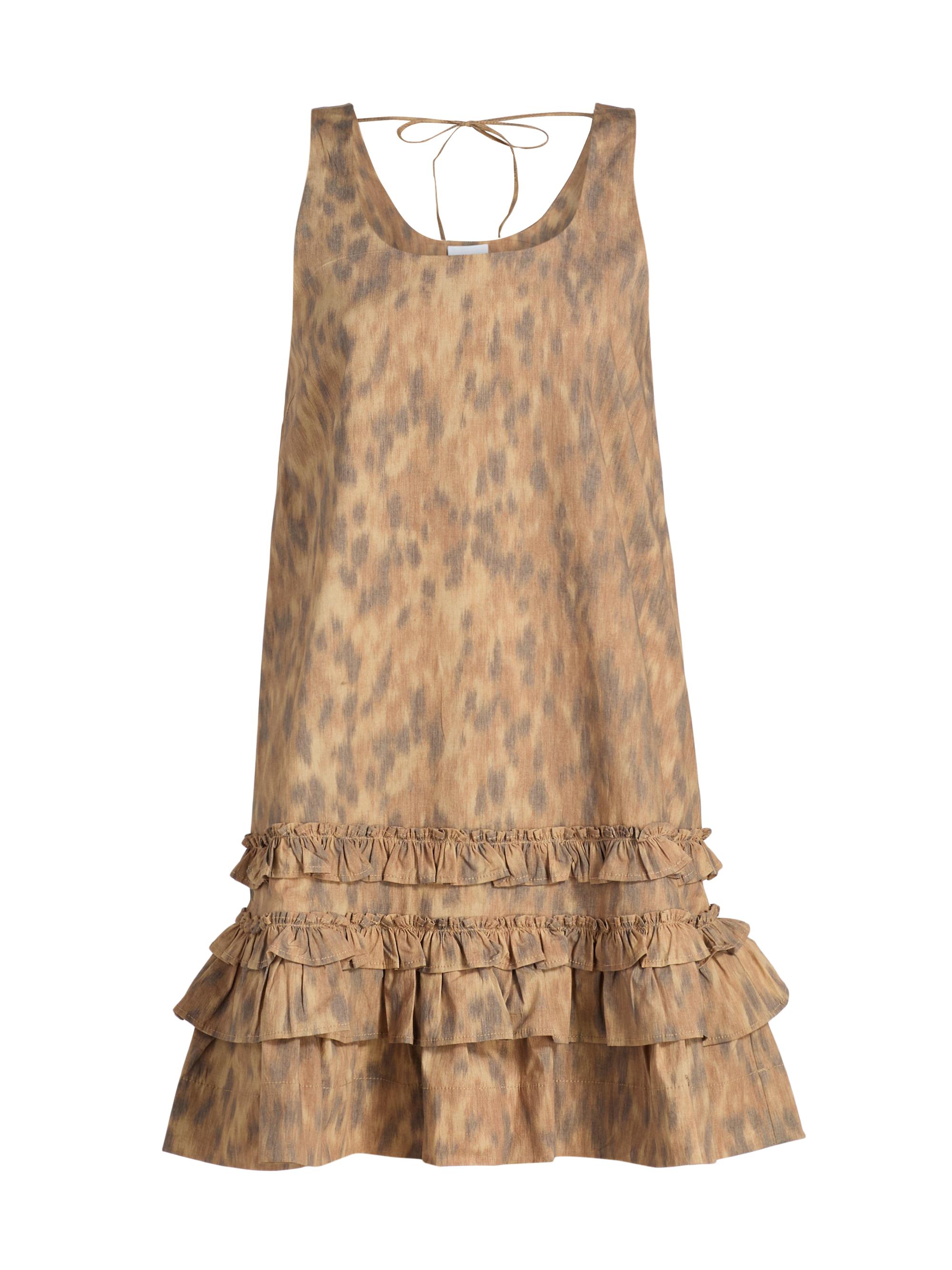 Ganni Women's Printed Cotton Ruffle Minidress - Burro