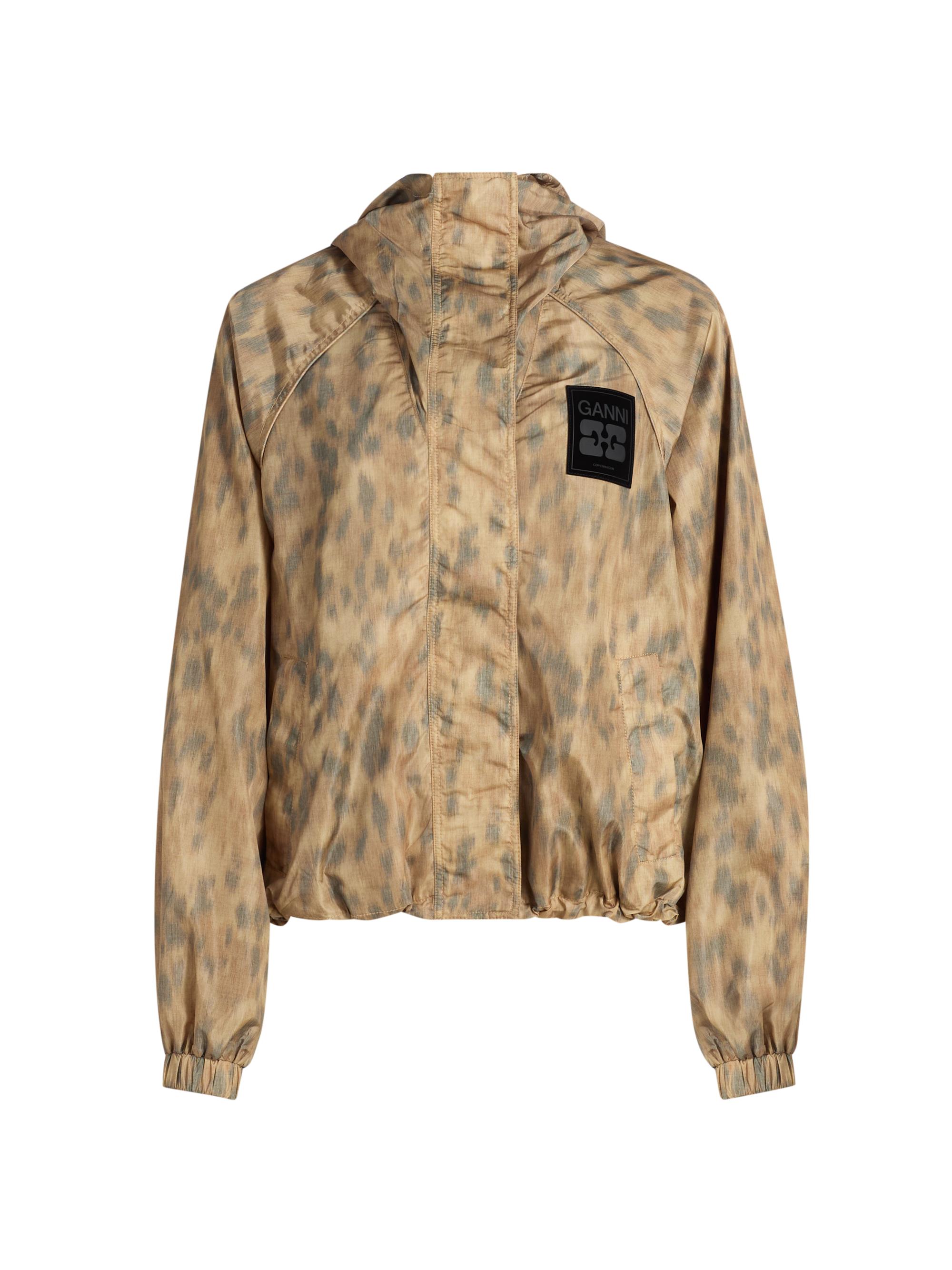Ganni Women's Leopard-Print Flyweight Hooded Zip-Up Jacket - Burro
