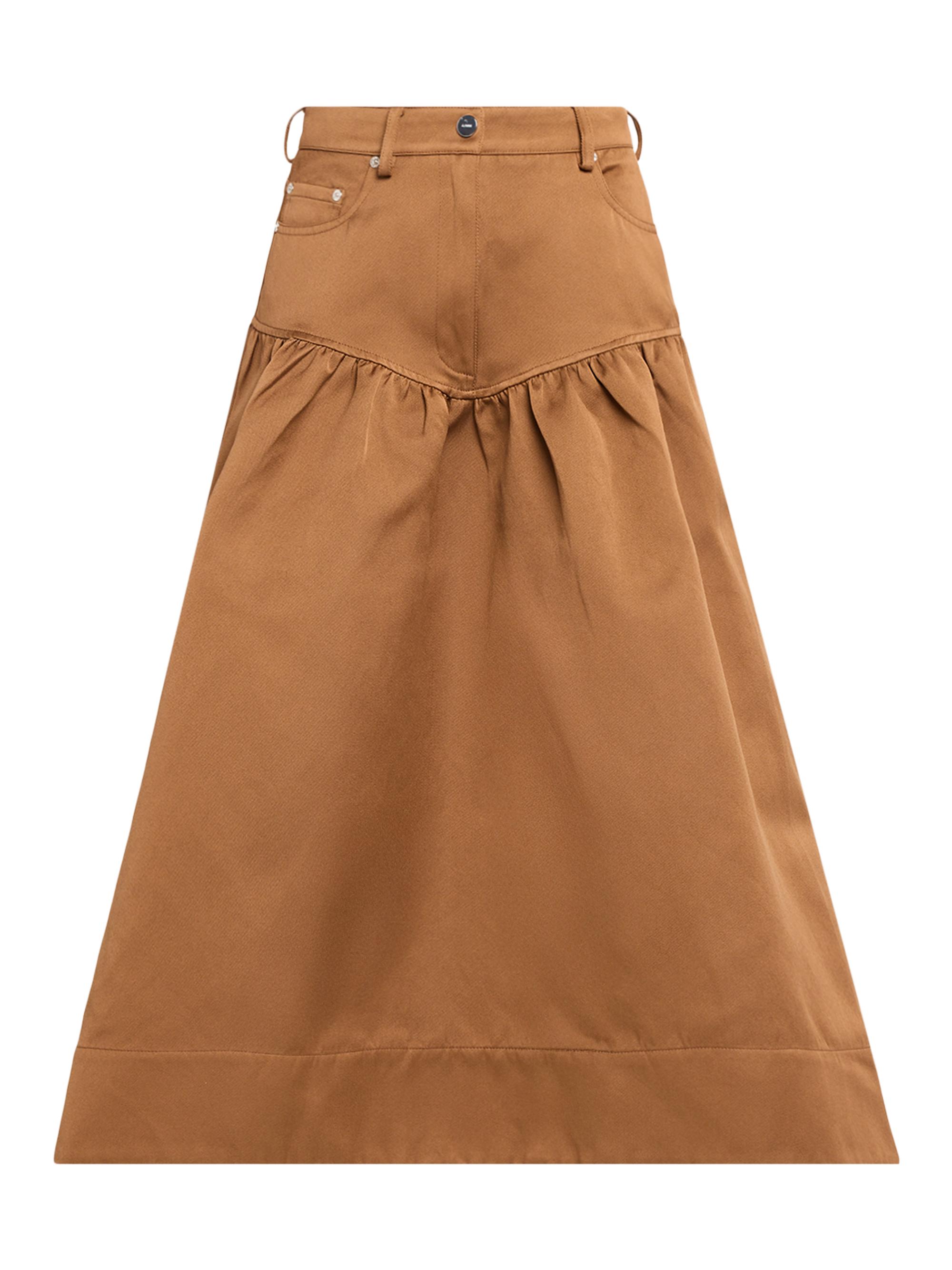 Ganni Women's Duchesse Twill Flare Midi-Skirt - Cinnamon Swirl