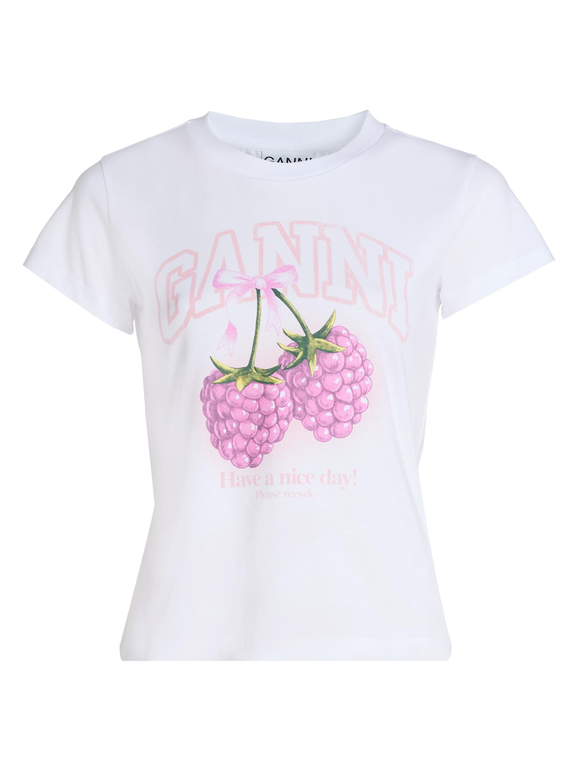 Ganni Women's Raspberry Logo Cotton Baby-Fit T-Shirt - Bright White