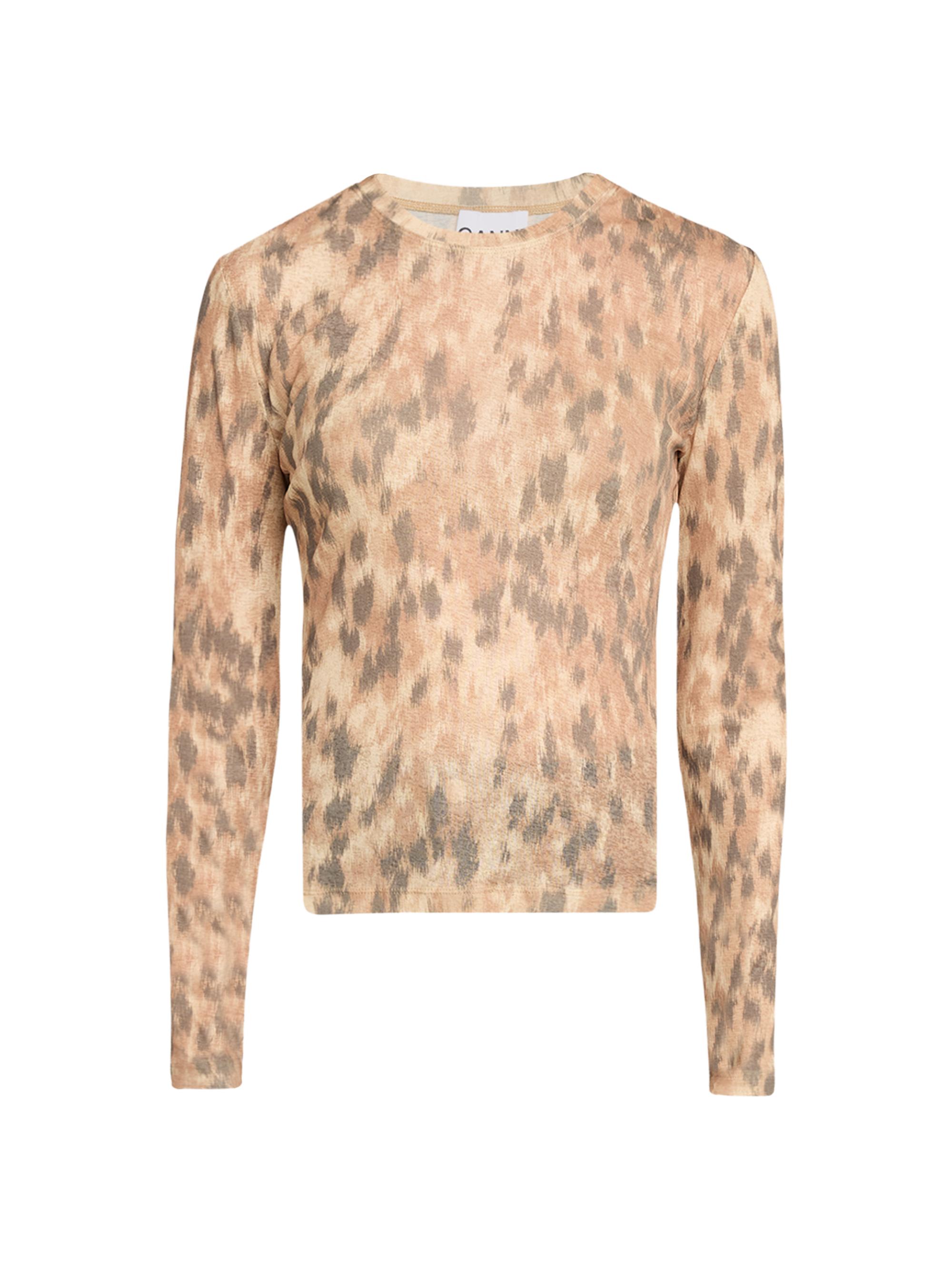 Ganni Women's Abstract-Print Marl Mesh Long-Sleeve Top - Burro