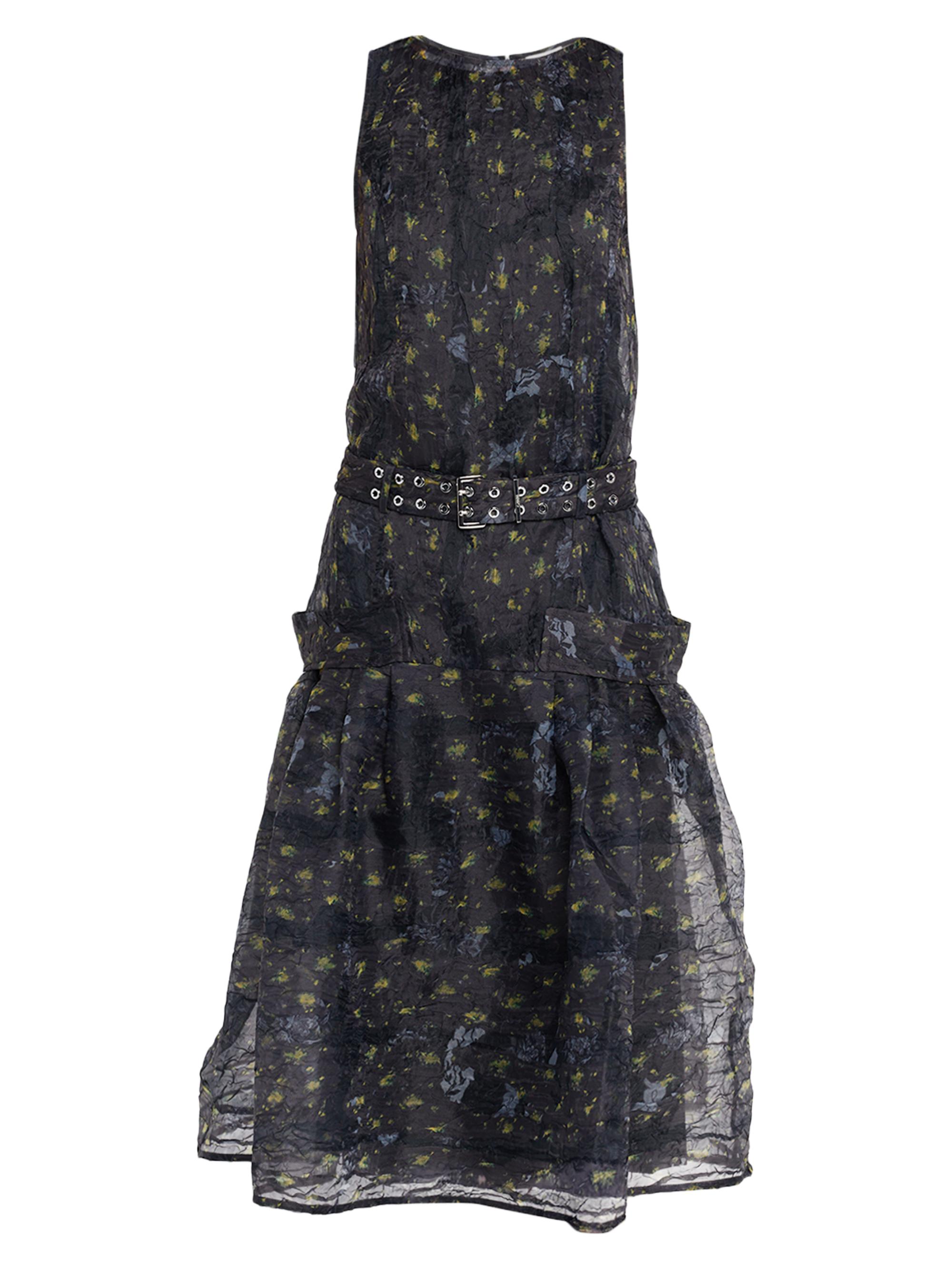 Ganni Women's Shibori Organza Belted Midi-Dress - Black Sand