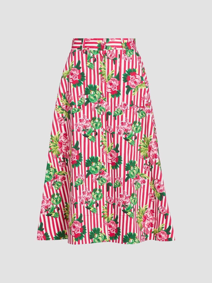 Saloni Kali Striped Floral Button-Front Midi-Skirt | Saks Fifth Avenue
