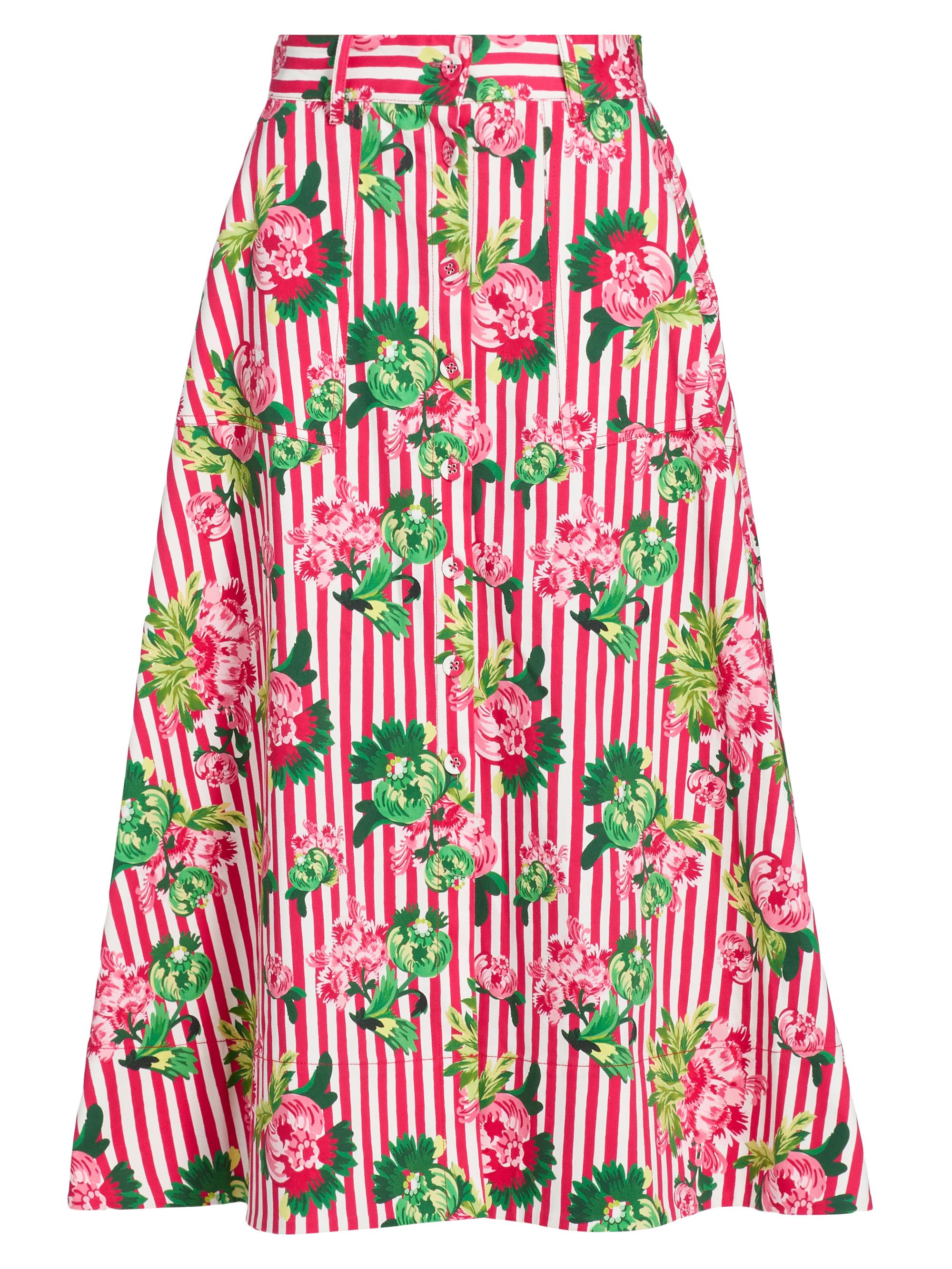 Saloni Women's Kali Striped Floral Button-Front Midi-Skirt - Pivoines Stripe