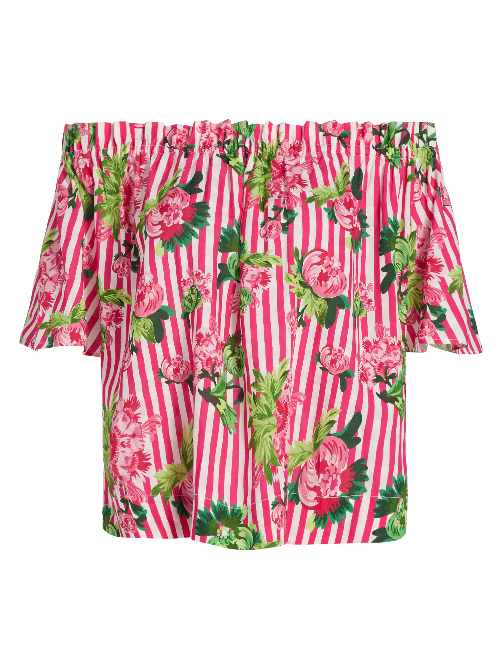 Saloni Women's Tess Striped Floral Off-The-Shoulder Top - Pivoines Stripe