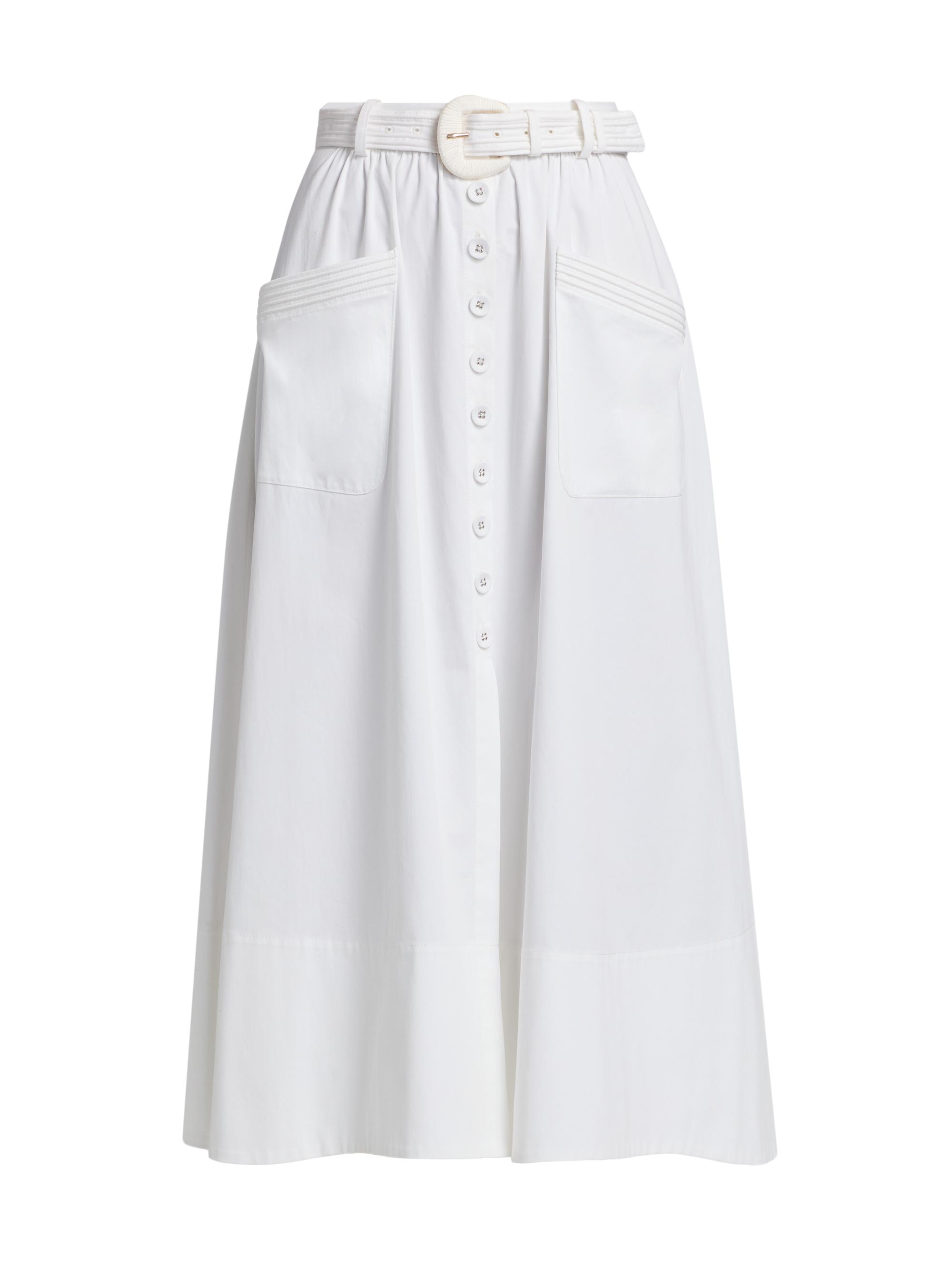 Saloni Women's Kirat Stretch-Cotton Poplin Midi-Skirt - White