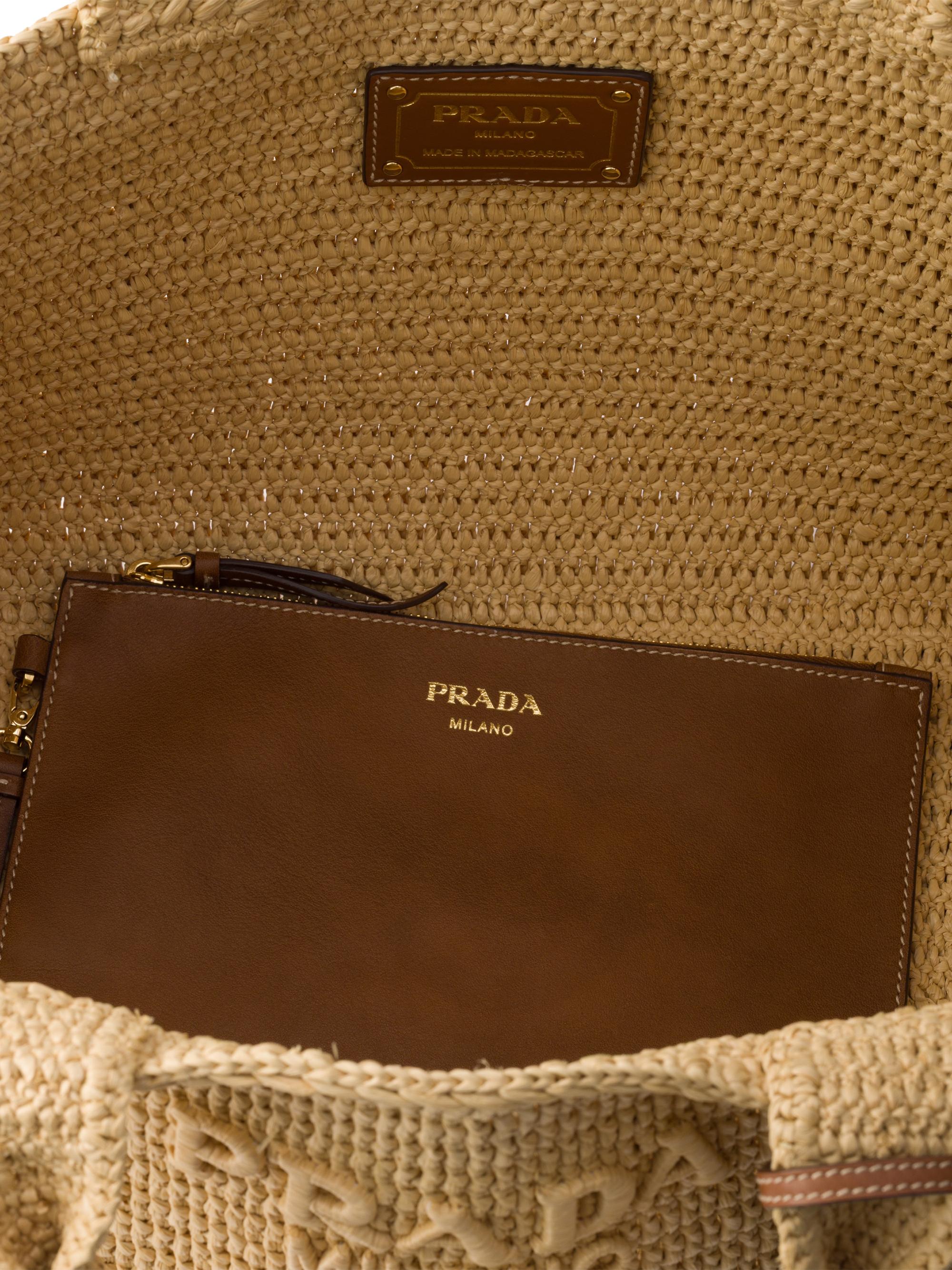 Prada Large Crochet Tote Bag with Leather Details | Saks Fifth Avenue