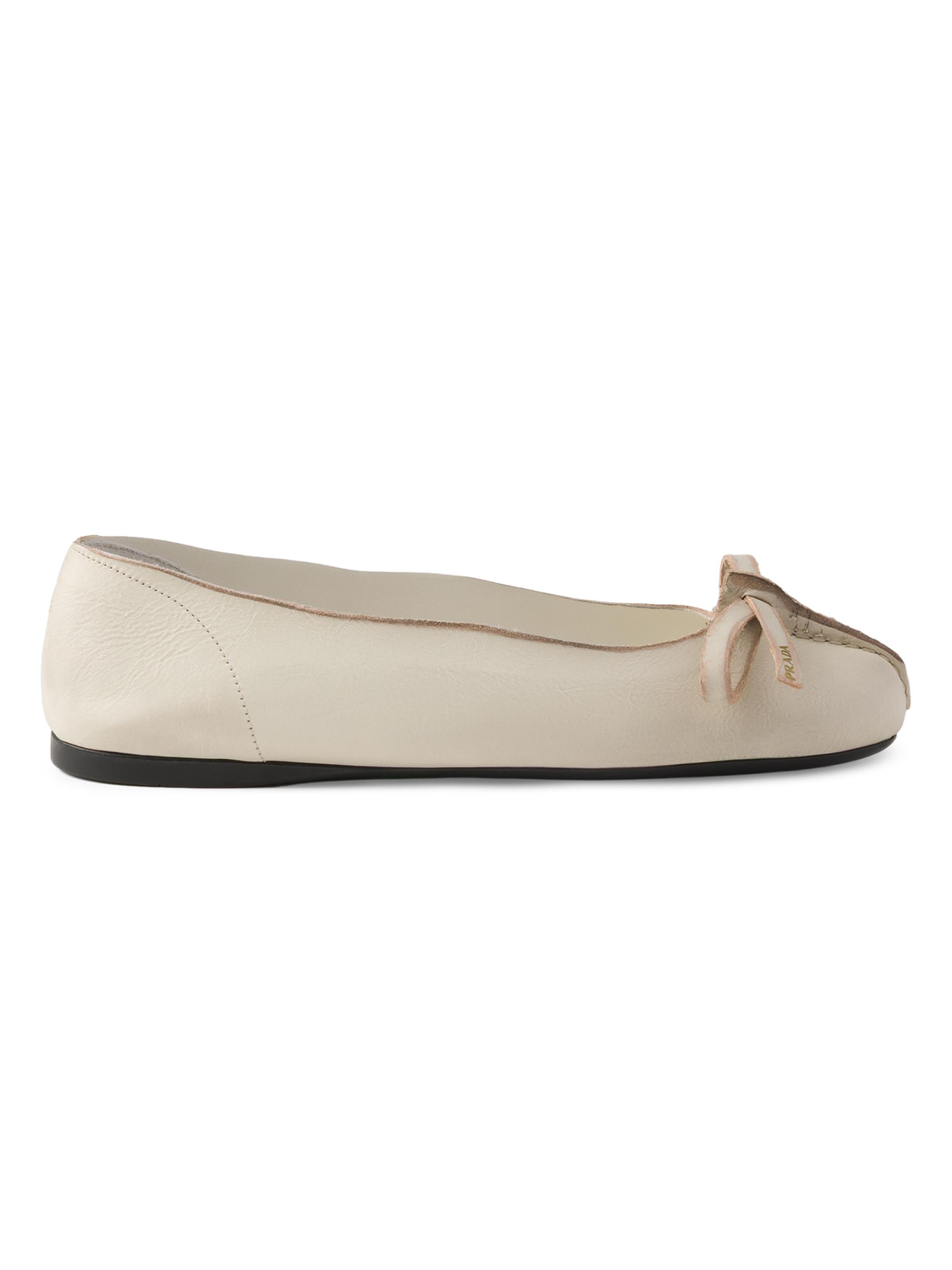 Prada Women's Antiqued Leather Ballerinas - Beige Khaki