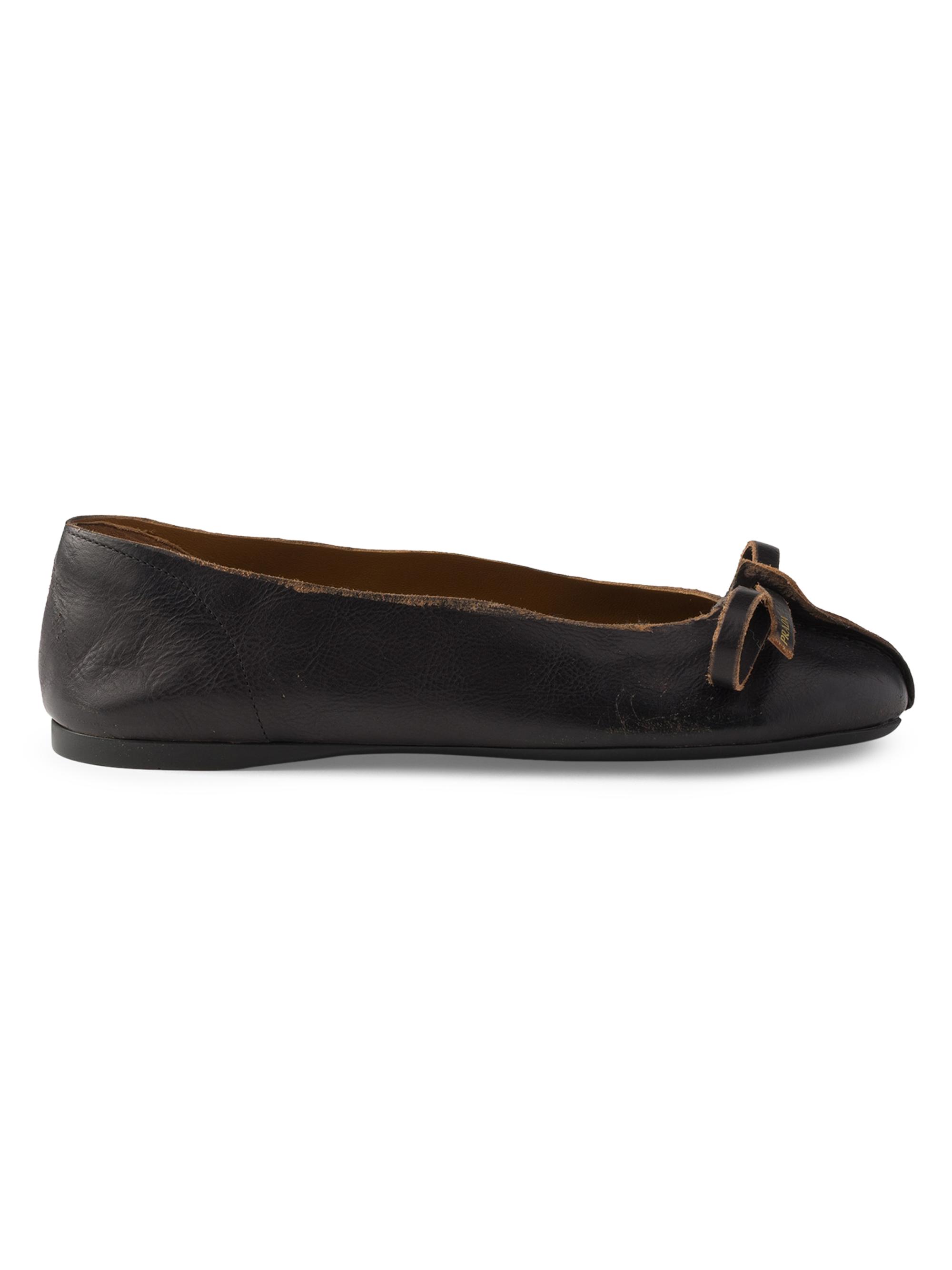 Prada Women's Antiqued Leather Ballerinas - Black