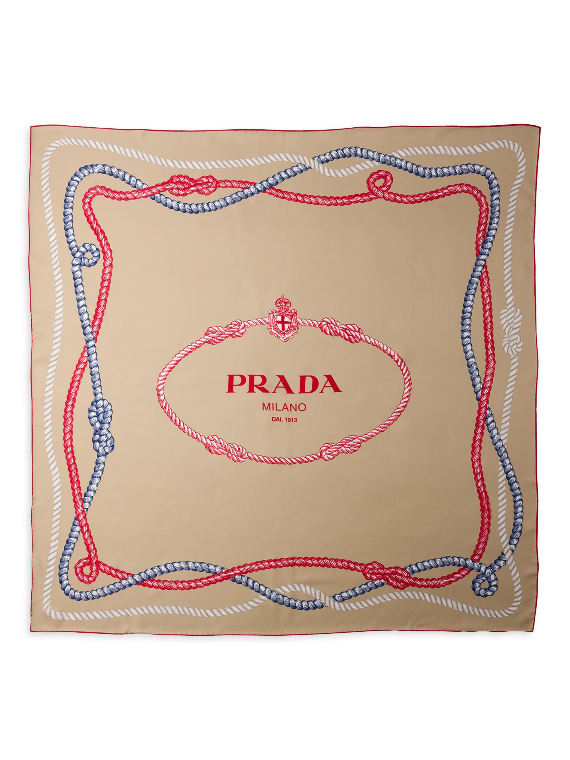 Prada Women's Printed Silk Twill Scarf - Brown