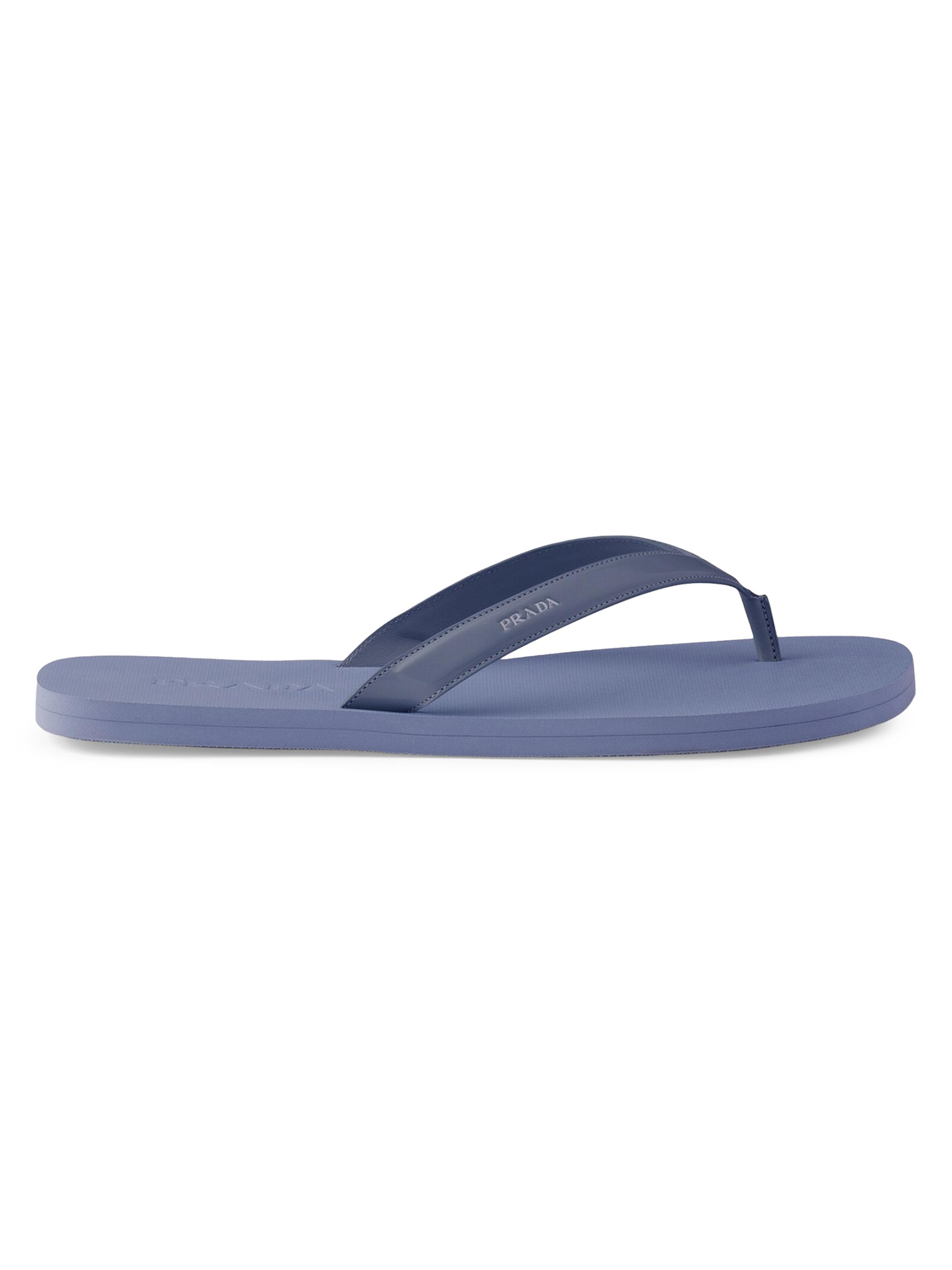 Prada Men's Brushed Leather Flip-Flops - Blue