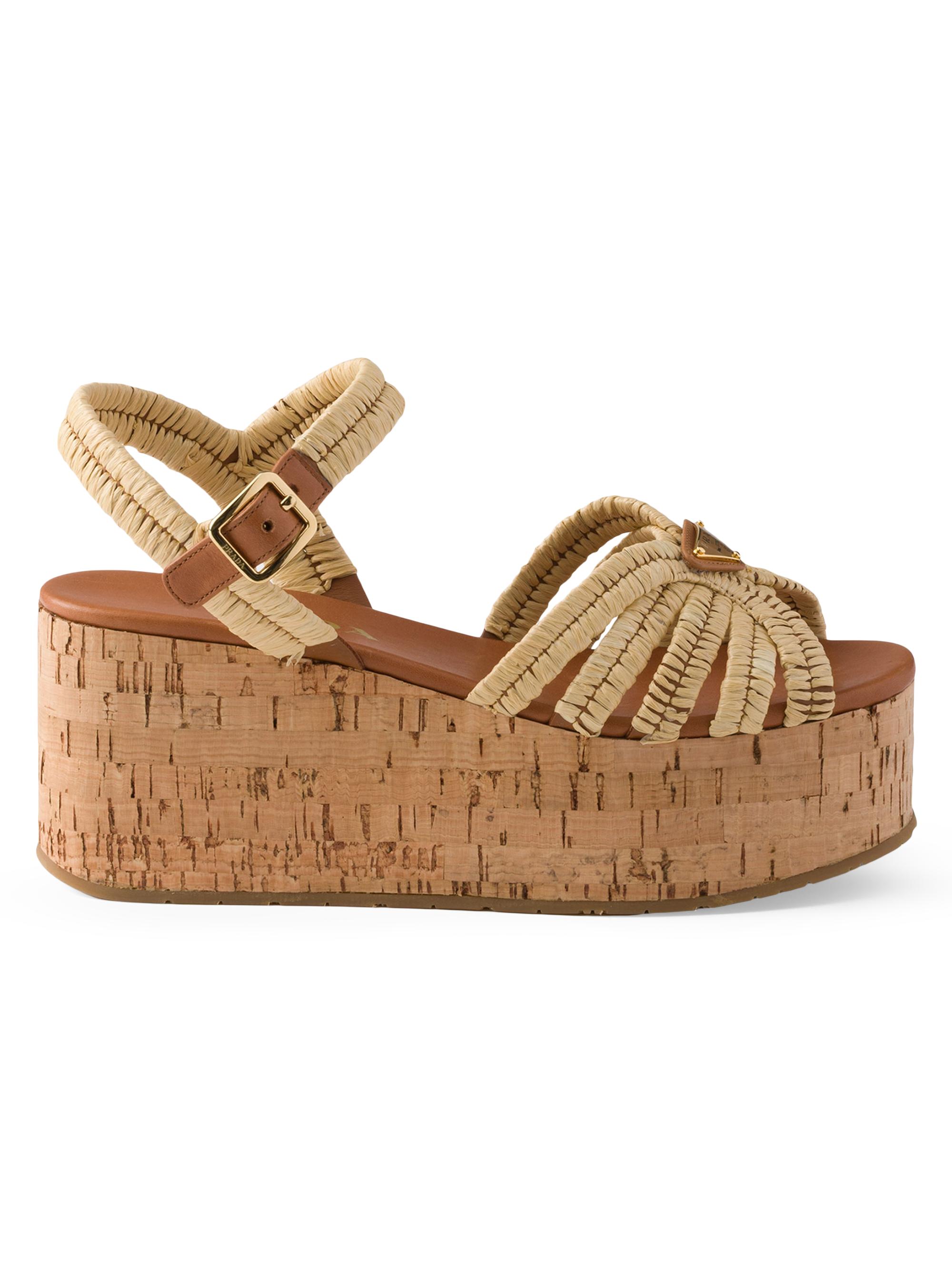 Prada Women's Crochet Platform Sandals - Beige Khaki
