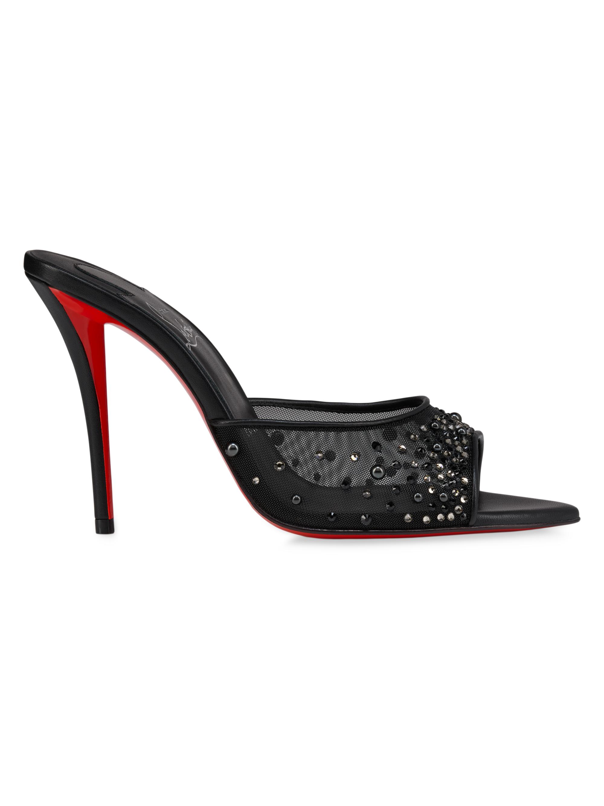 Christian Louboutin Women's Miss Z Degrasstrass Perla Mesh and Leather 100MM Mule Sandals - Black