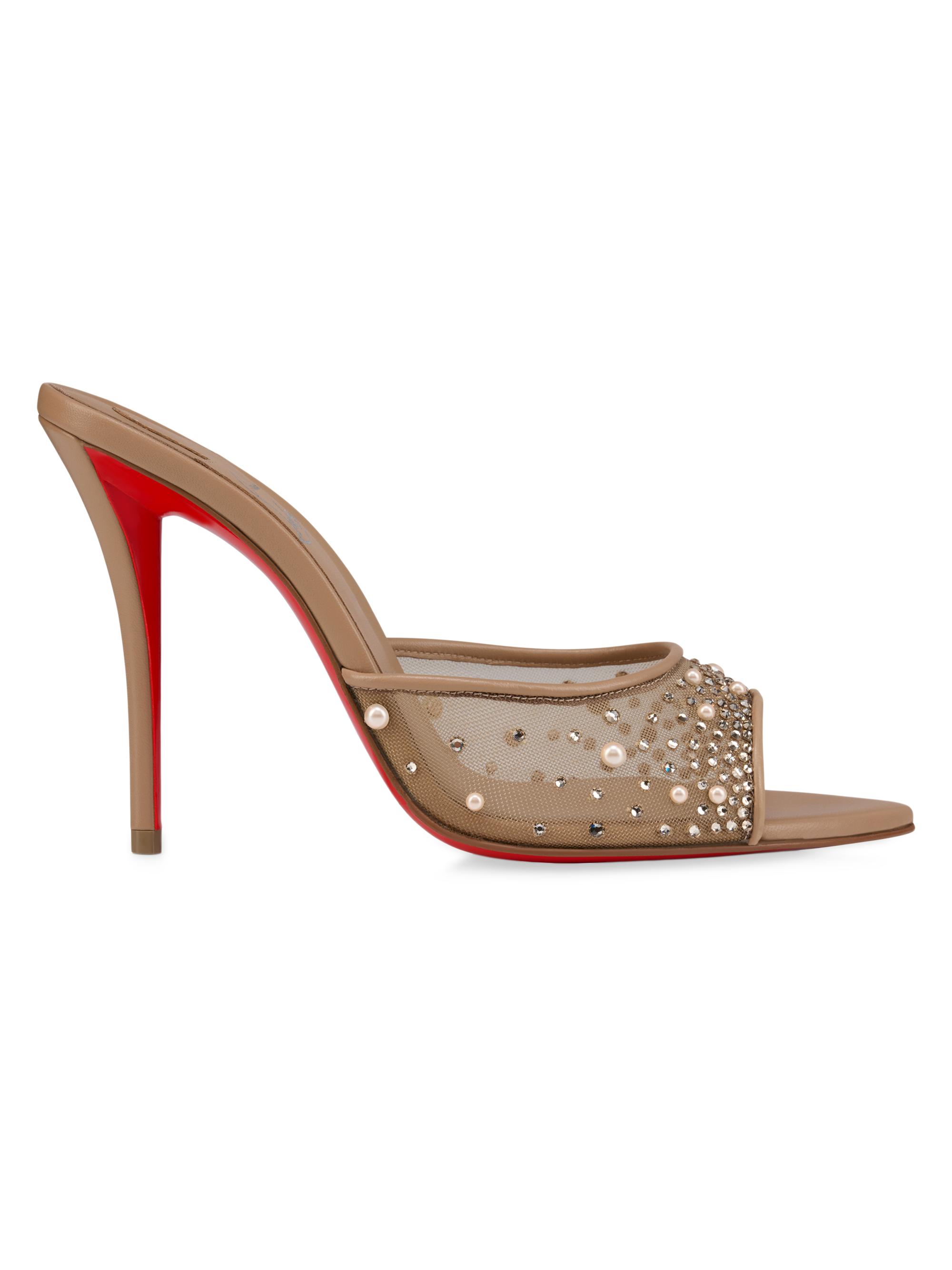 Christian Louboutin Women's Miss Z Degrasstrass Perla Mesh and Leather 100MM Mule Sandals - Blush
