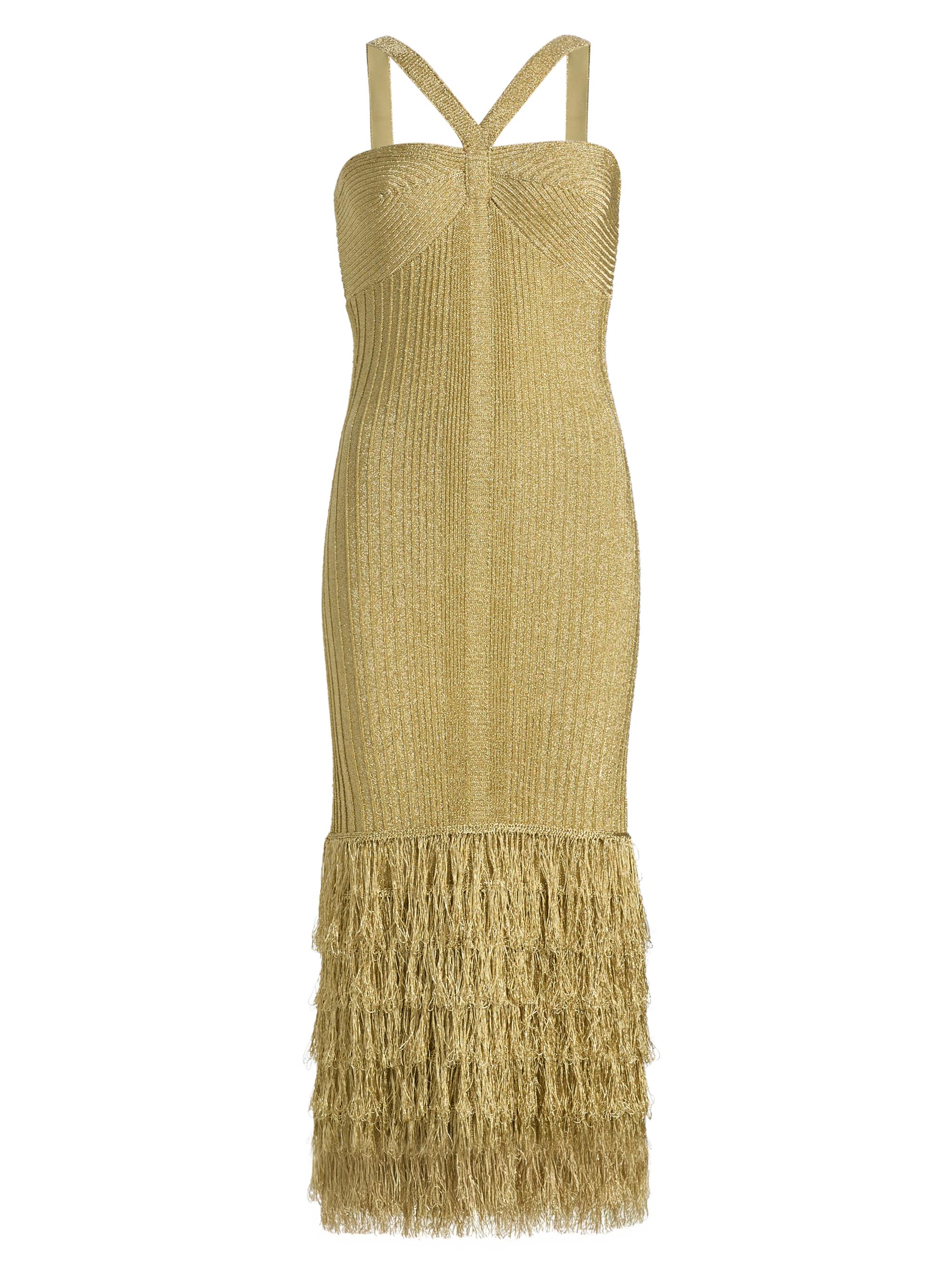 Amur Women's Rosalina Shimmer Metallic Fringe Midi-Dress - Gold