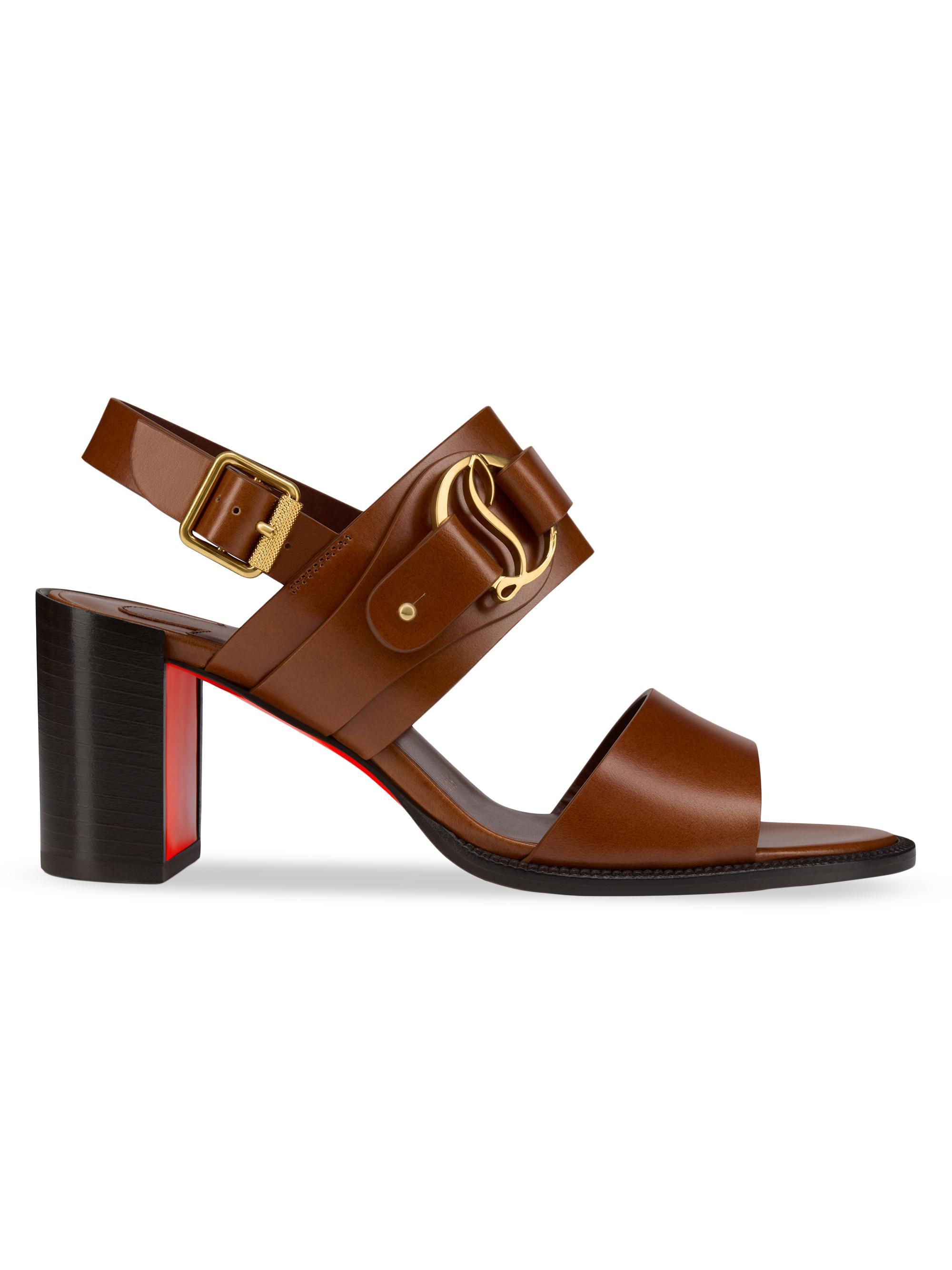 Christian Louboutin Women's Her in Roma Patinated Calf Leather Block Sandals - Dark Carmine