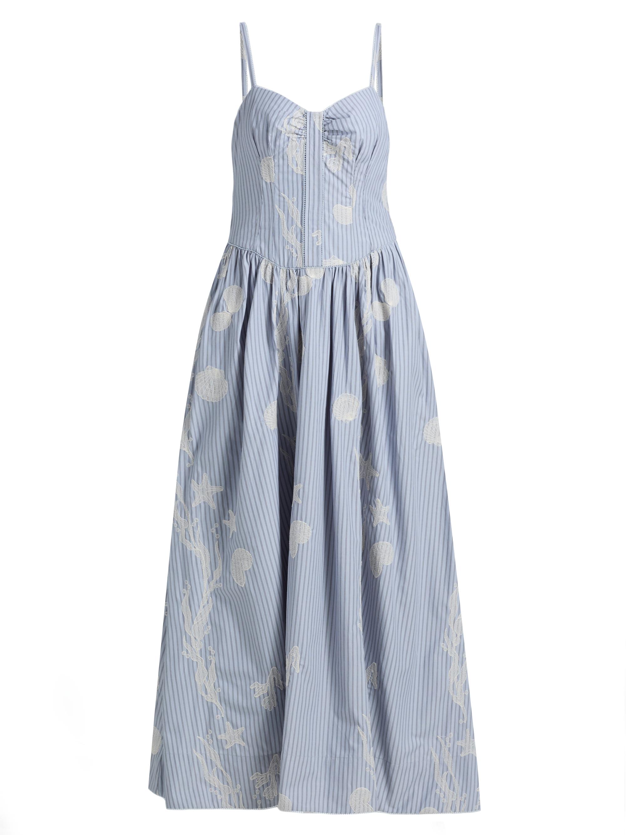 Amur Women's Bronte Embroidered Cotton-Blend Maxi Dress - Cross Hatch Coastal Stripe