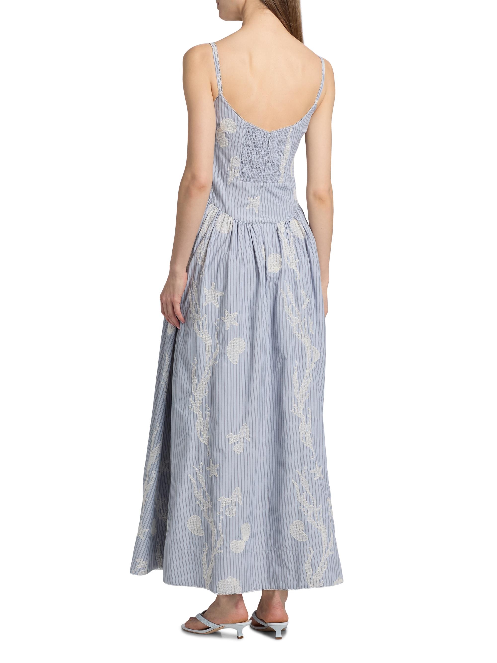 AMUR Women's Bronte Embroidered Cotton-Blend Maxi Dress - Cross Hatch Coastal Stripe | Thumbnail 5