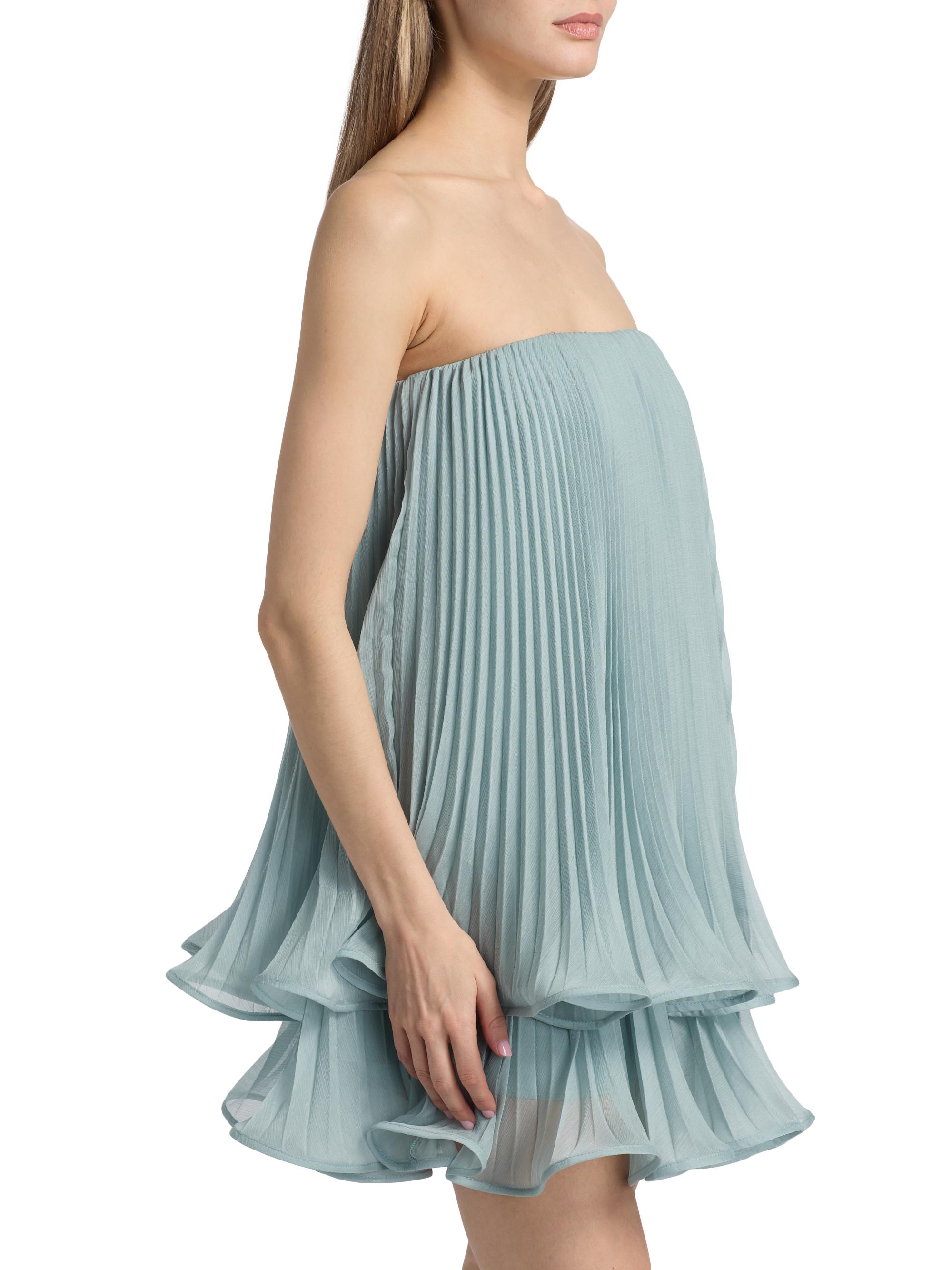AMUR Women's Dalia Pleated Strapless Babydoll Minidress - Aqua Sol | Thumbnail 4