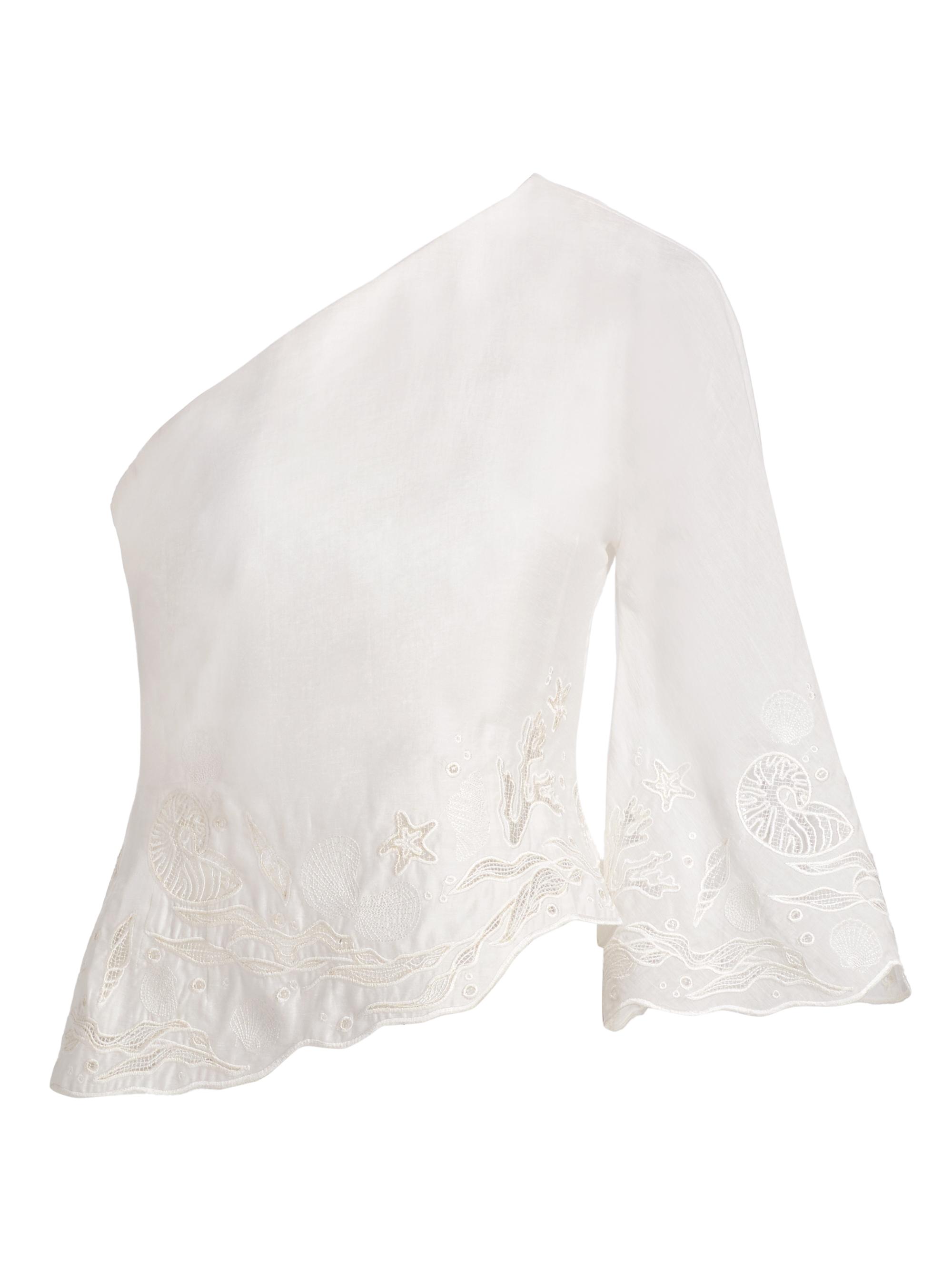 Amur Women's Olive Embroidered One-Shoulder Top - Seed Pearl