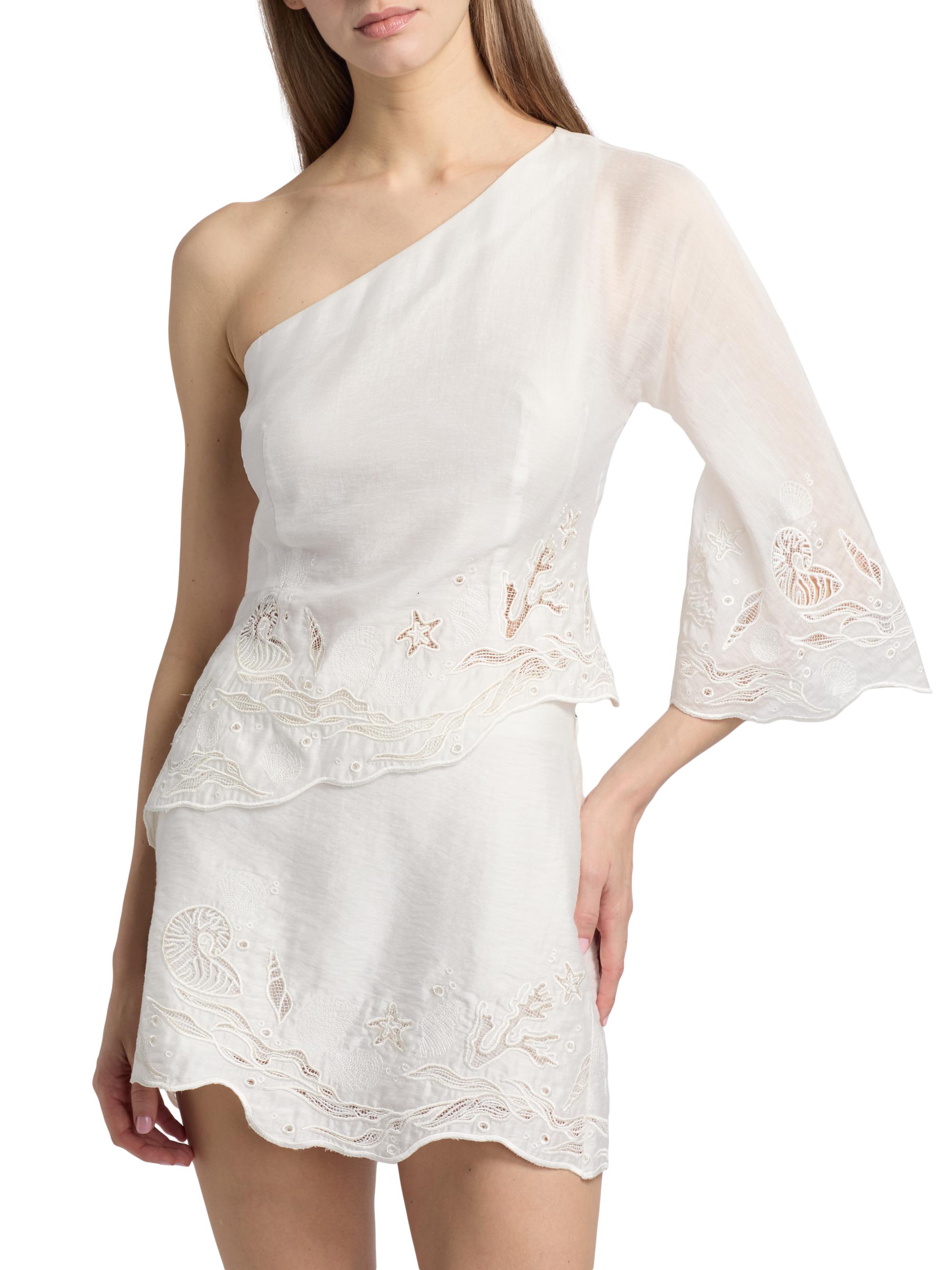 AMUR Women's Olive Embroidered One-Shoulder Top - Seed Pearl | Thumbnail 3