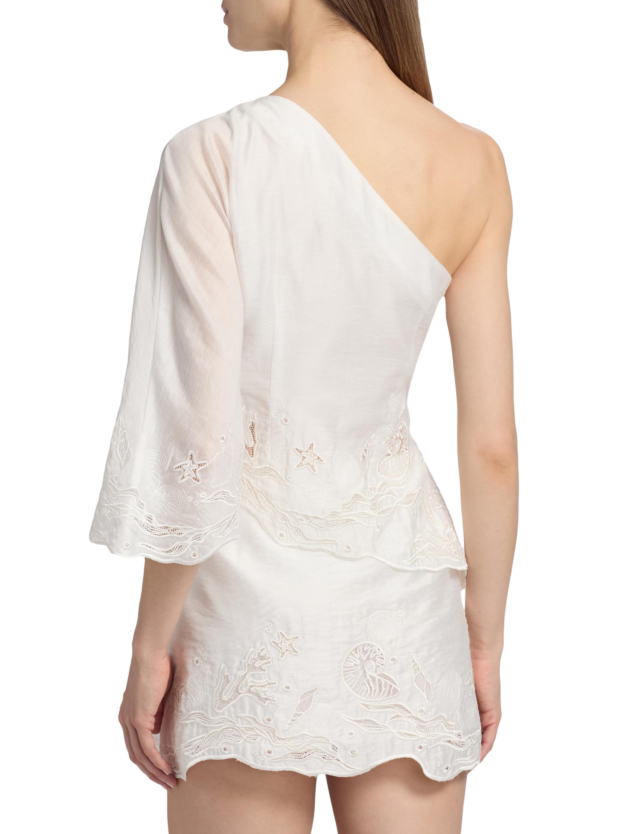 AMUR Women's Olive Embroidered One-Shoulder Top - Seed Pearl | Thumbnail 5