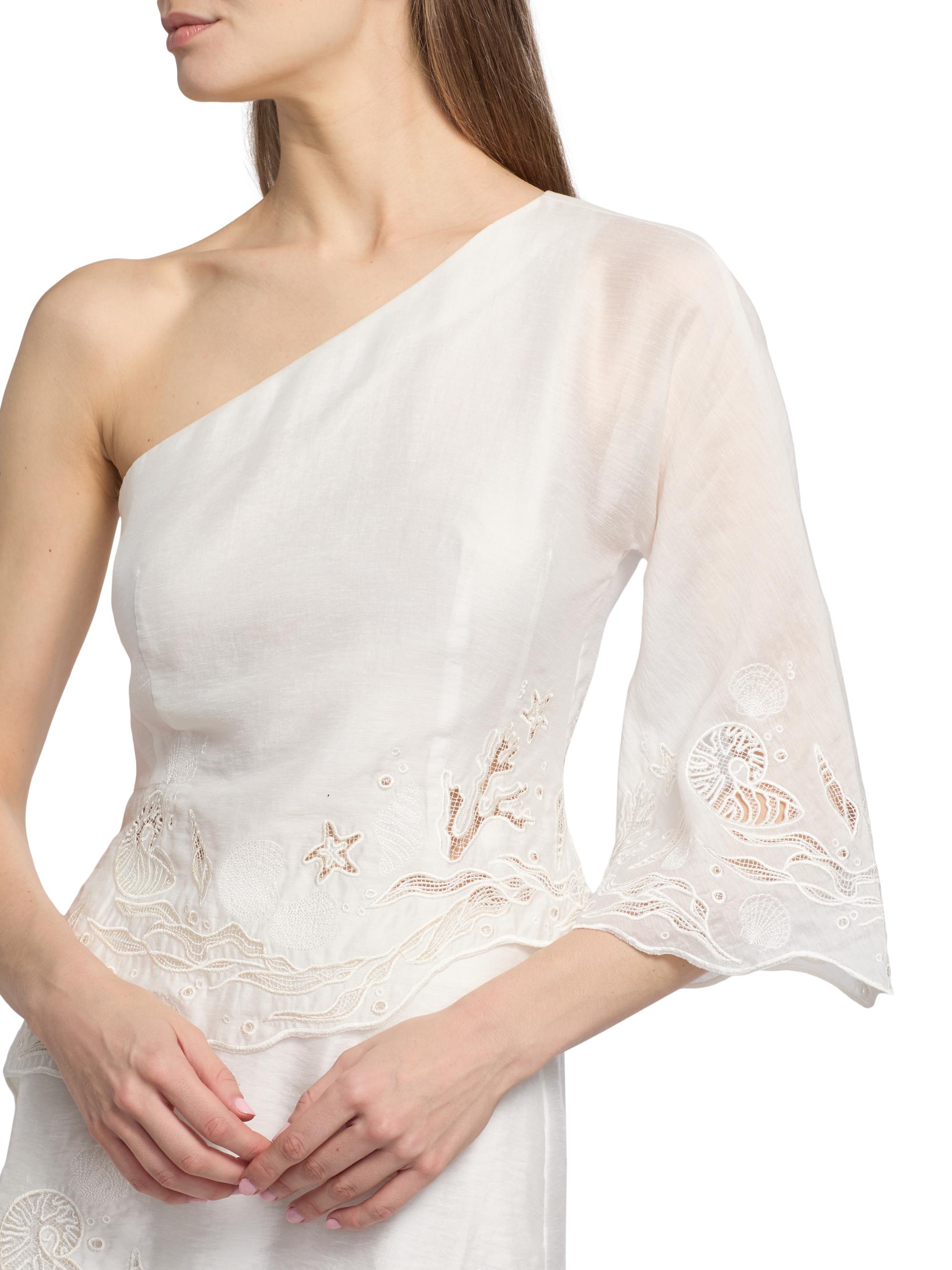 AMUR Women's Olive Embroidered One-Shoulder Top - Seed Pearl | Thumbnail 6