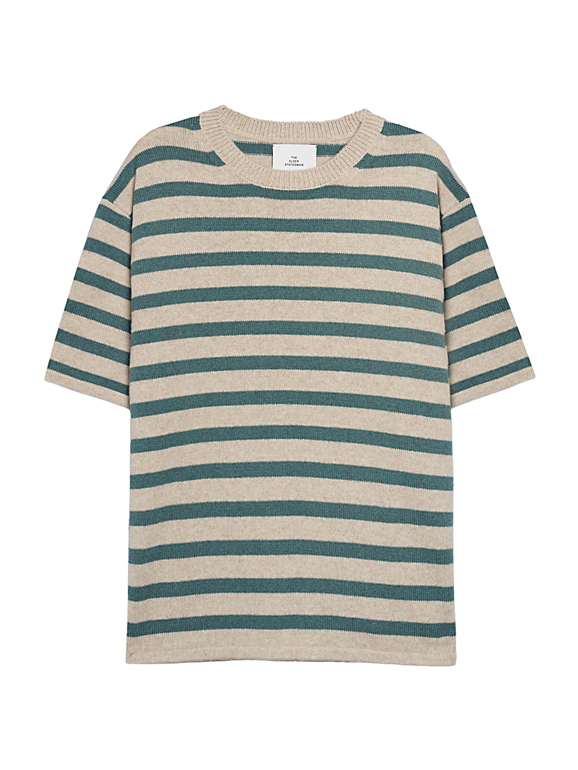 The Elder Statesman Men's Scout Stripe Knit T-Shirt - Oatmeal Cypress