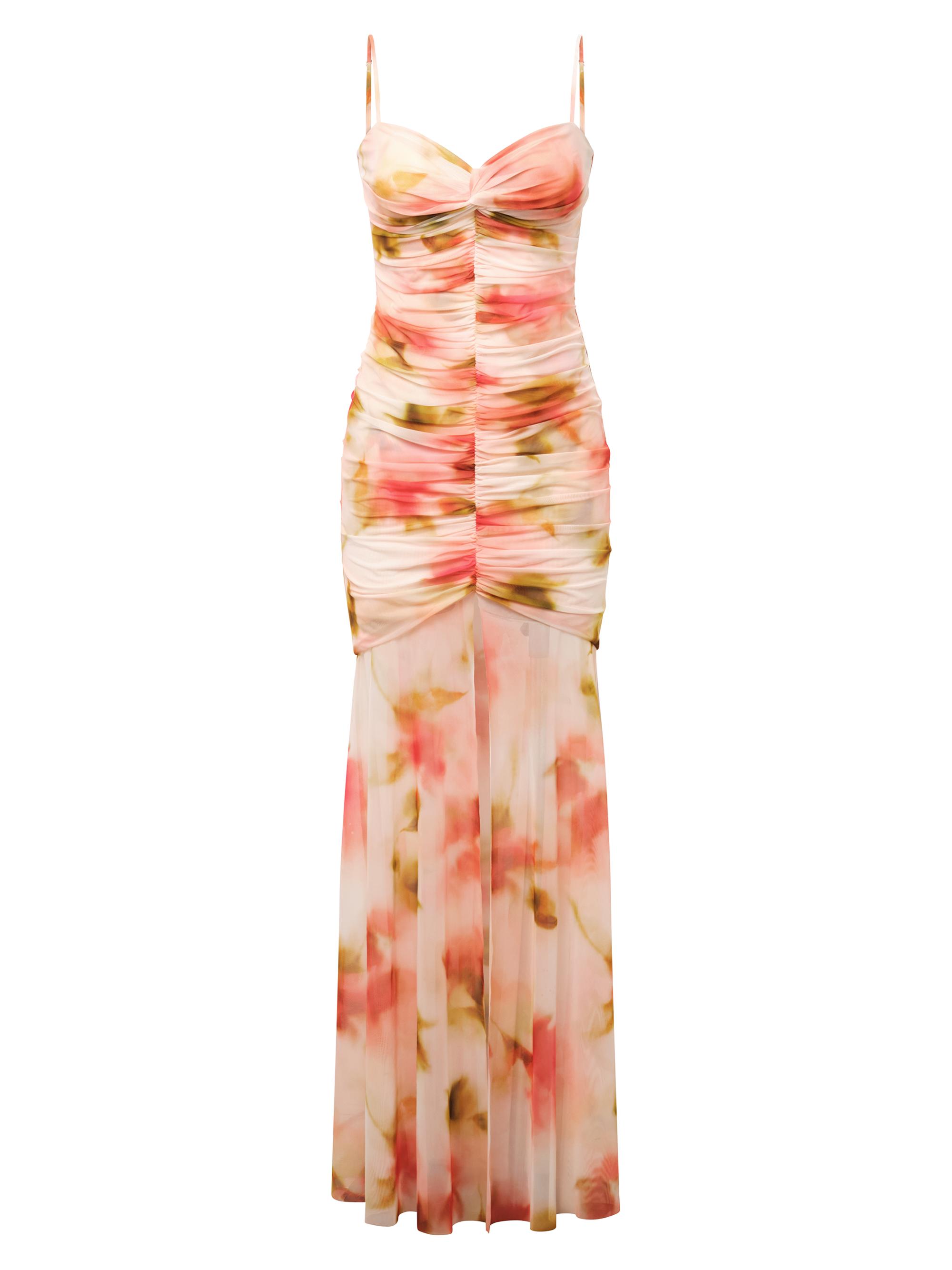 BCBGMAXAZRIA Women's Soraya Watercolor Ruched Gown - Floral Echo Print