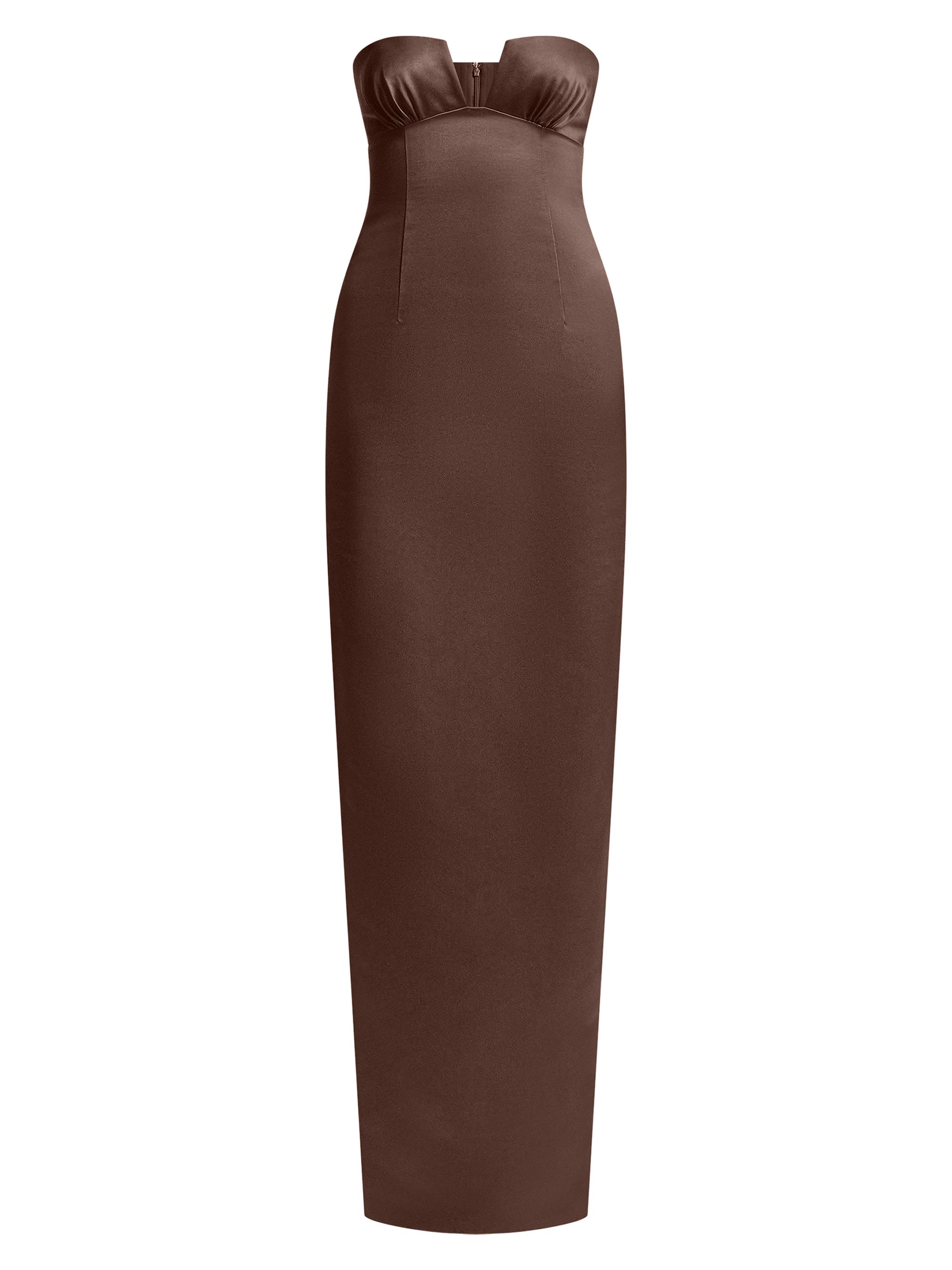 bcbgmaxazria brown dress Long Sleeve V Neck Maxi Gown 100% Silk Chiffon BCBGMAXAZRIA Brown with Gold Accents