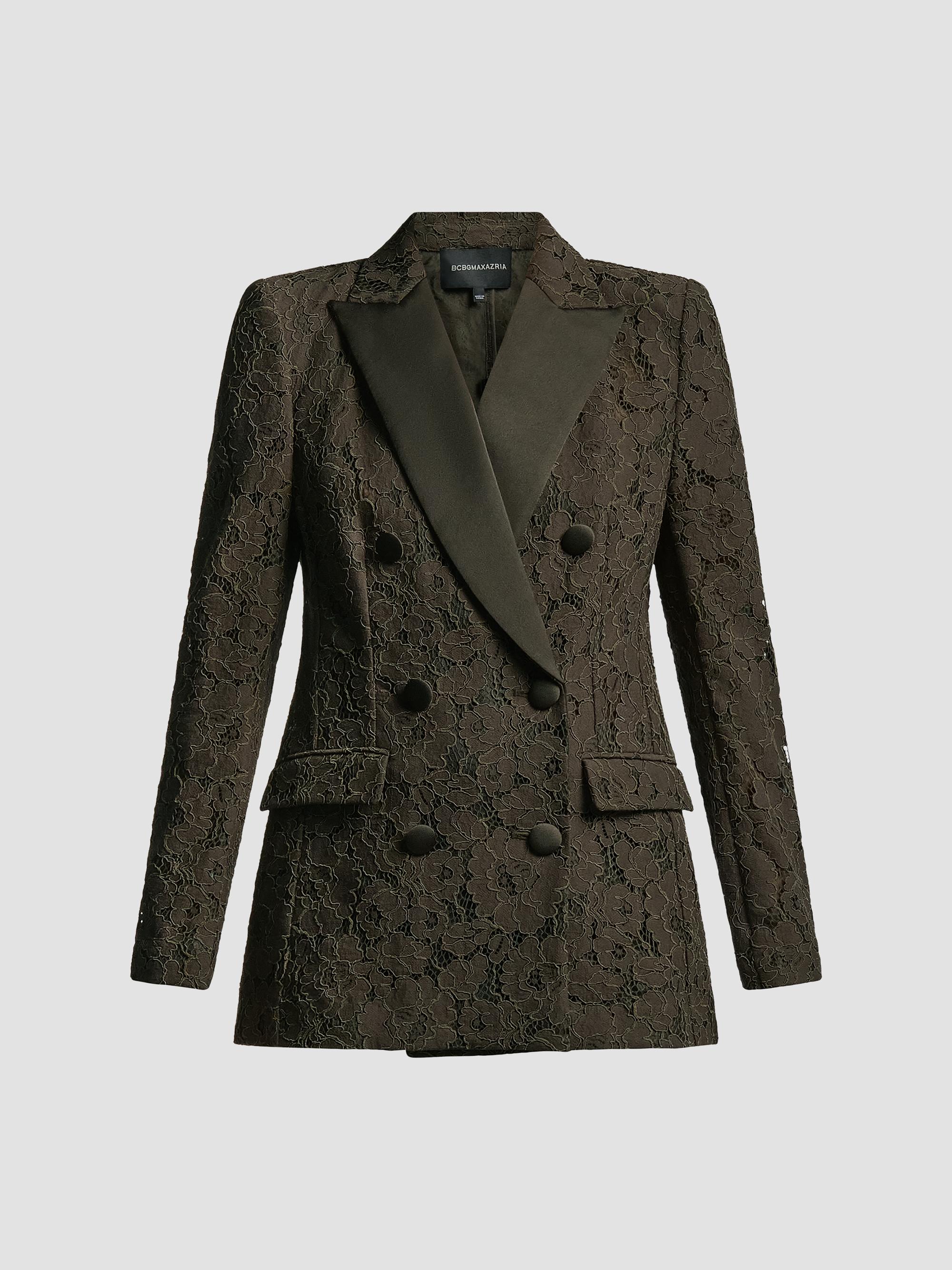 BCBGMAXAZRIA Women's Kaia Lace Double-Breasted Blazer - Dark Olive | Thumbnail 7