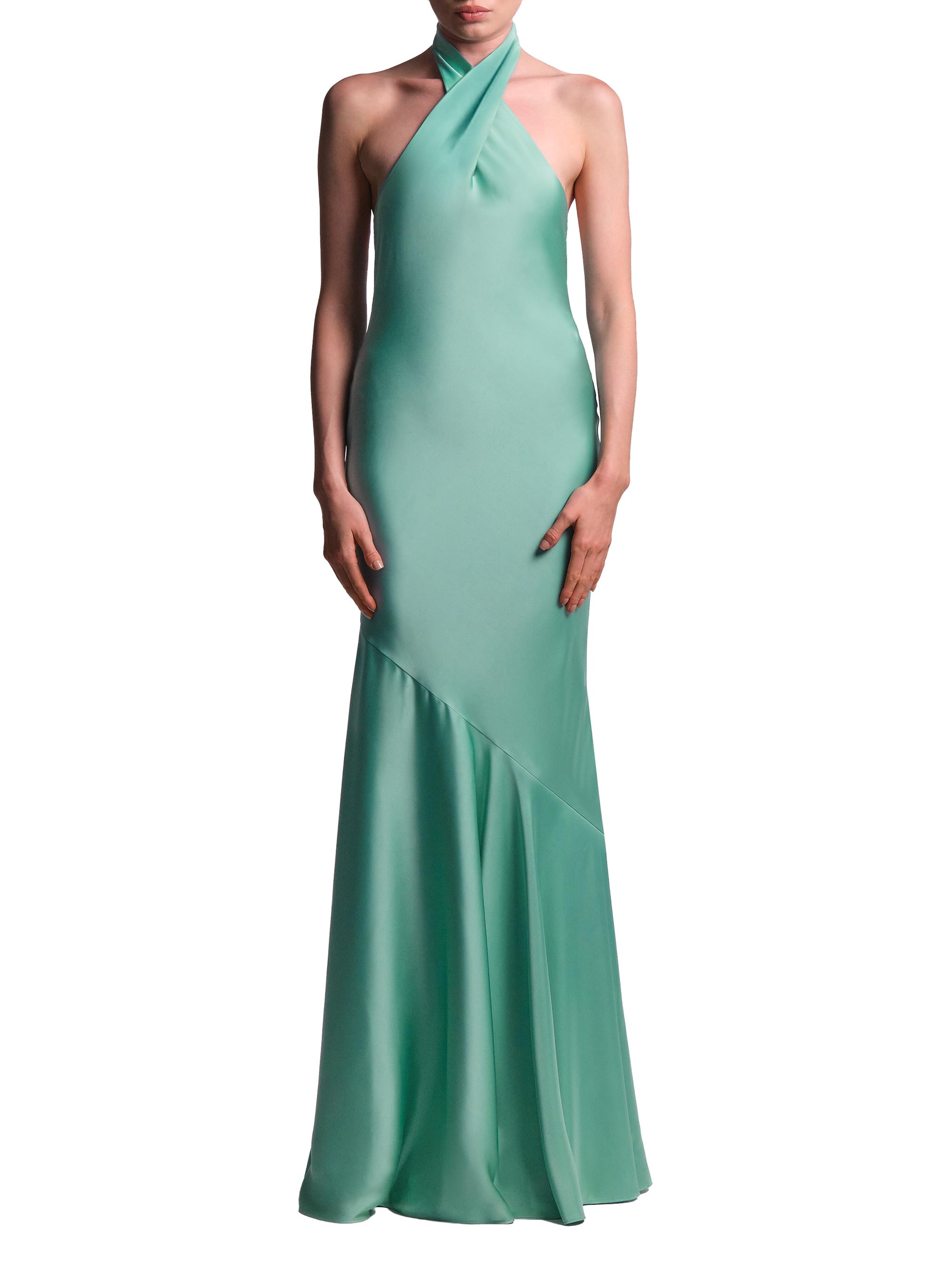 BCBGMAXAZRIA Women's Evelyn Satin Halter Gown - Eucalyptus | Thumbnail 2