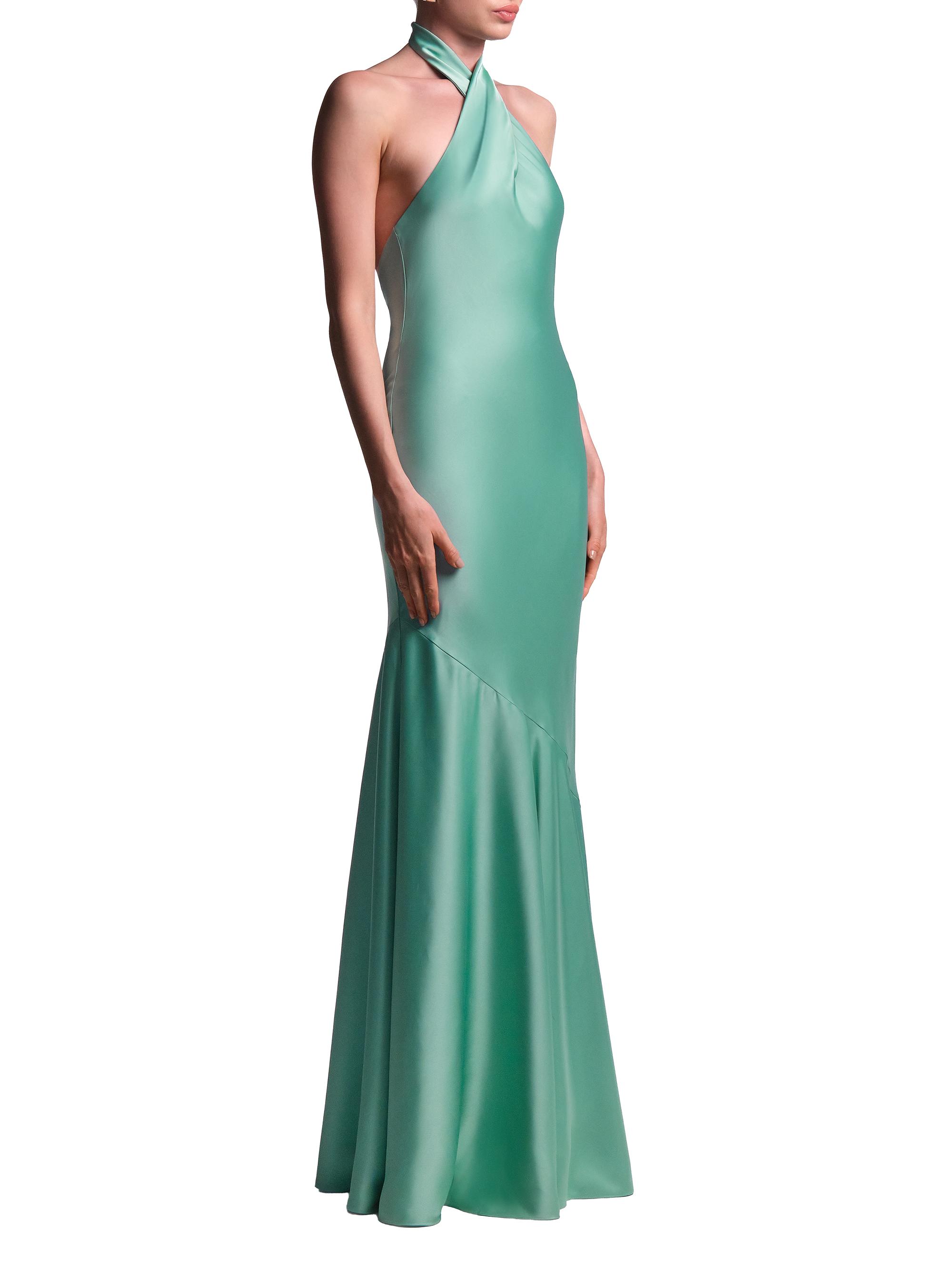 BCBGMAXAZRIA Women's Evelyn Satin Halter Gown - Eucalyptus | Thumbnail 3