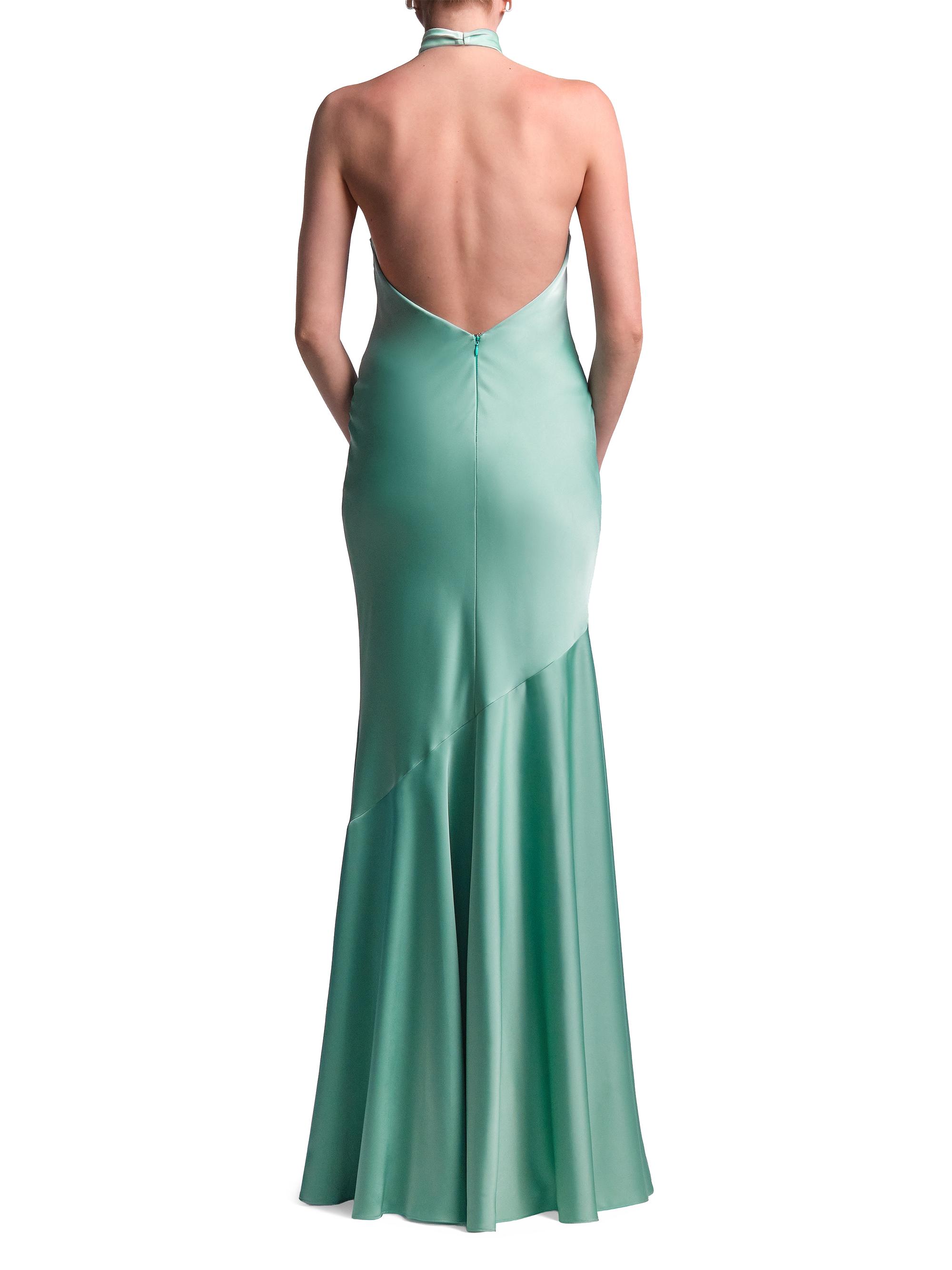 BCBGMAXAZRIA Women's Evelyn Satin Halter Gown - Eucalyptus | Thumbnail 4