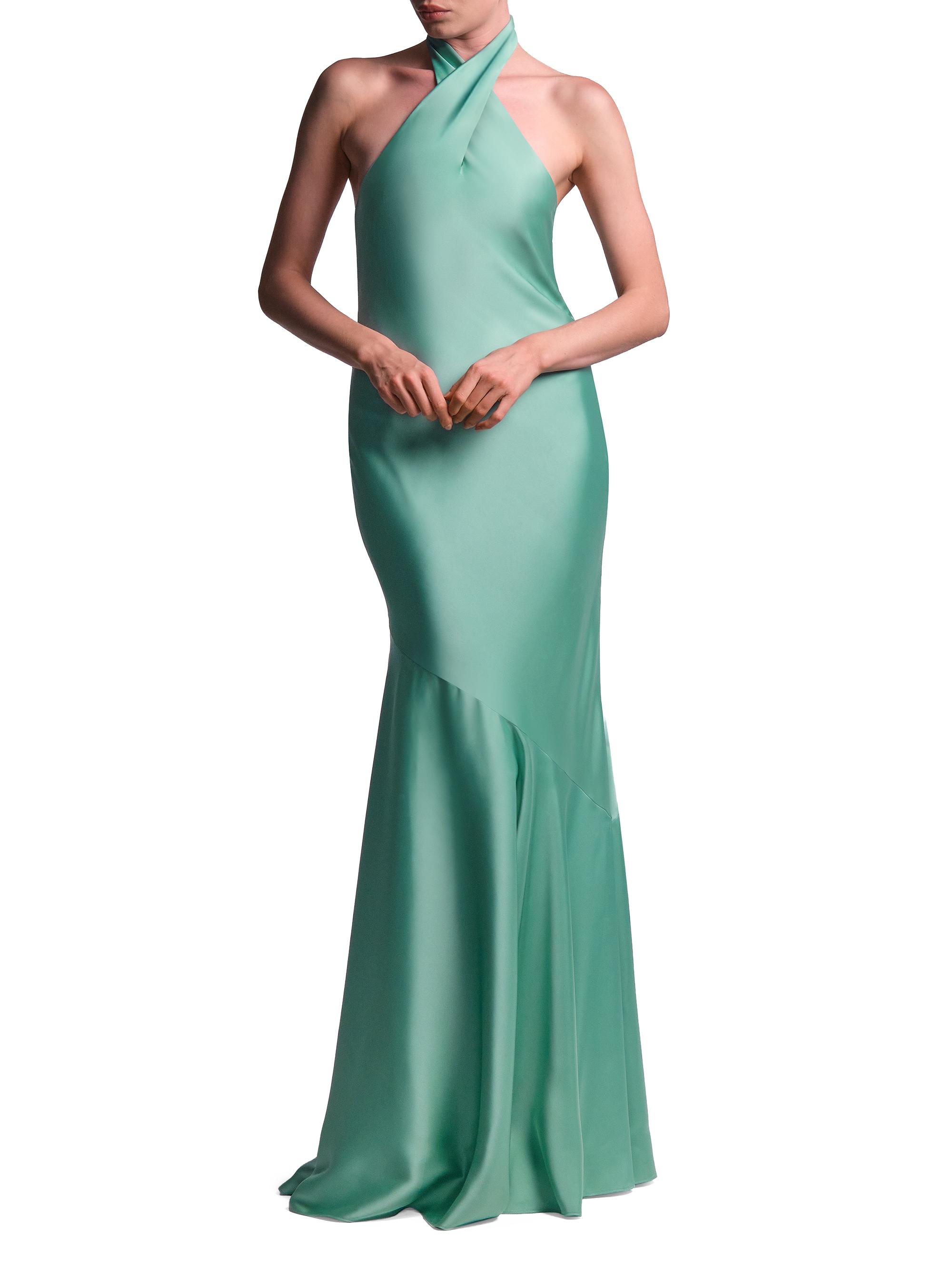 BCBGMAXAZRIA Women's Evelyn Satin Halter Gown - Eucalyptus | Thumbnail 5